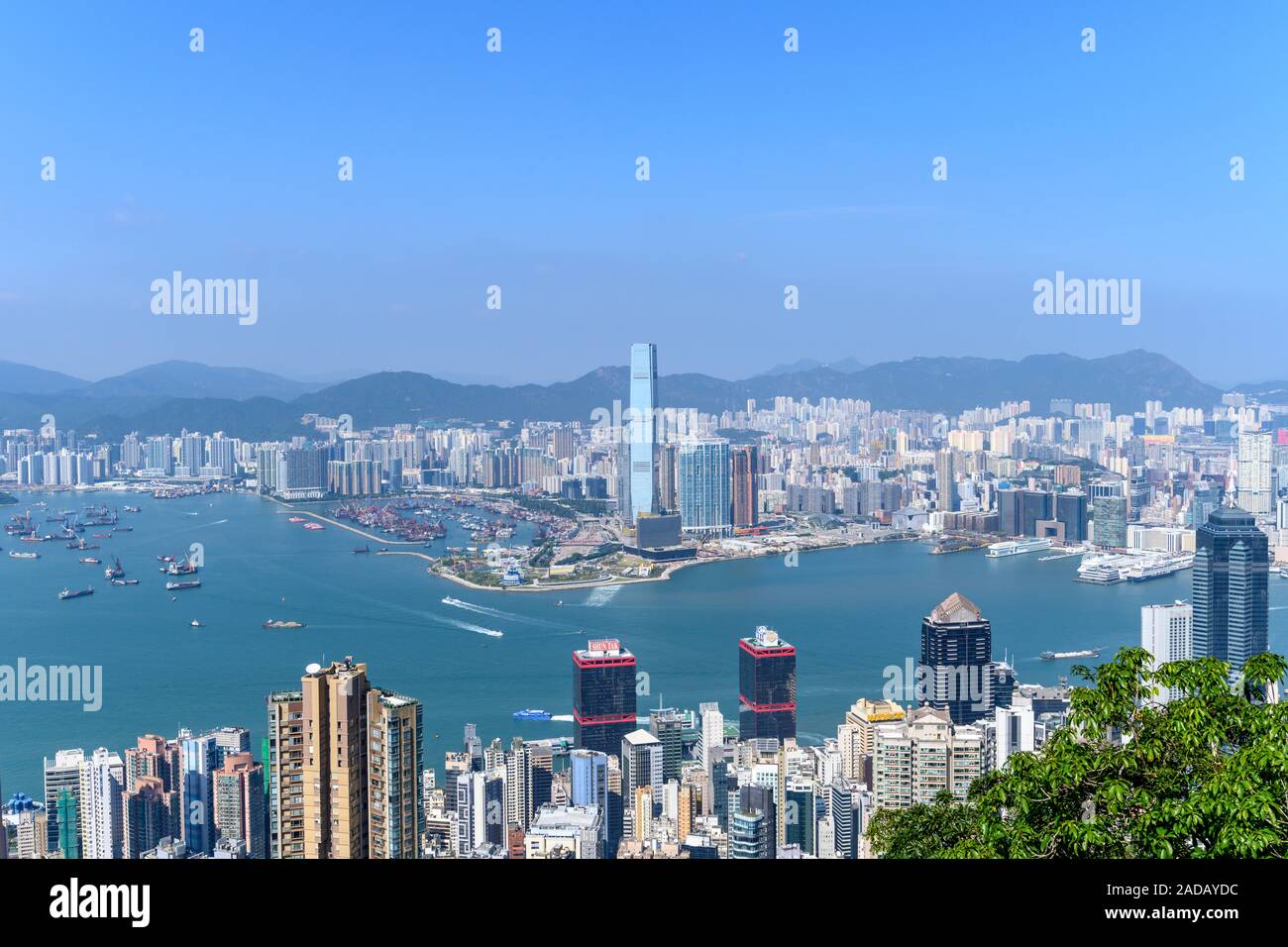 Hong Kong skyline and Victoria Harbour as seen from the Peak during the ...