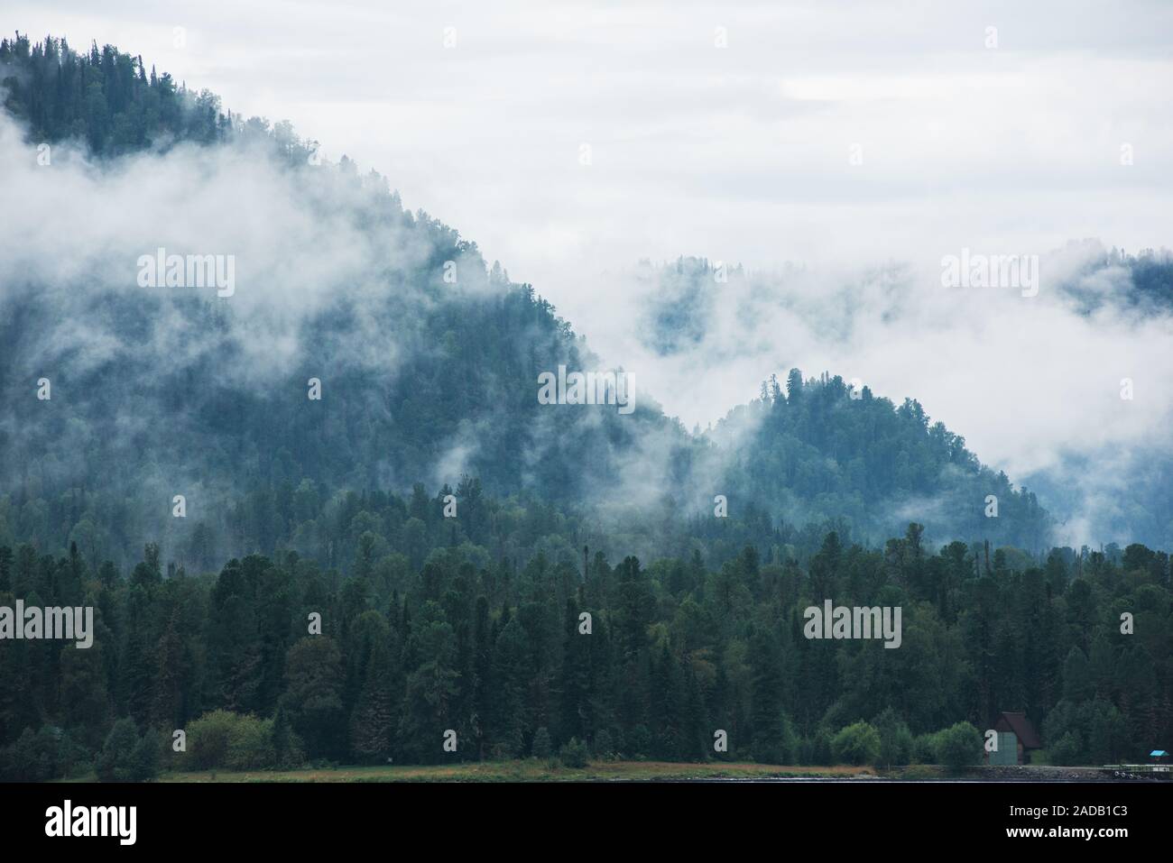 Little house in forested mountain slope Stock Photo - Alamy