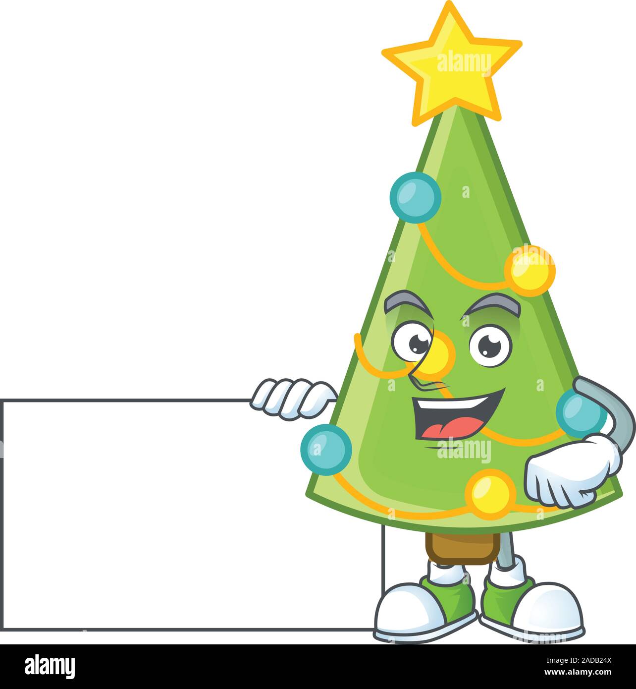 Christmas tree decoration cute cartoon character with a board Stock Vector