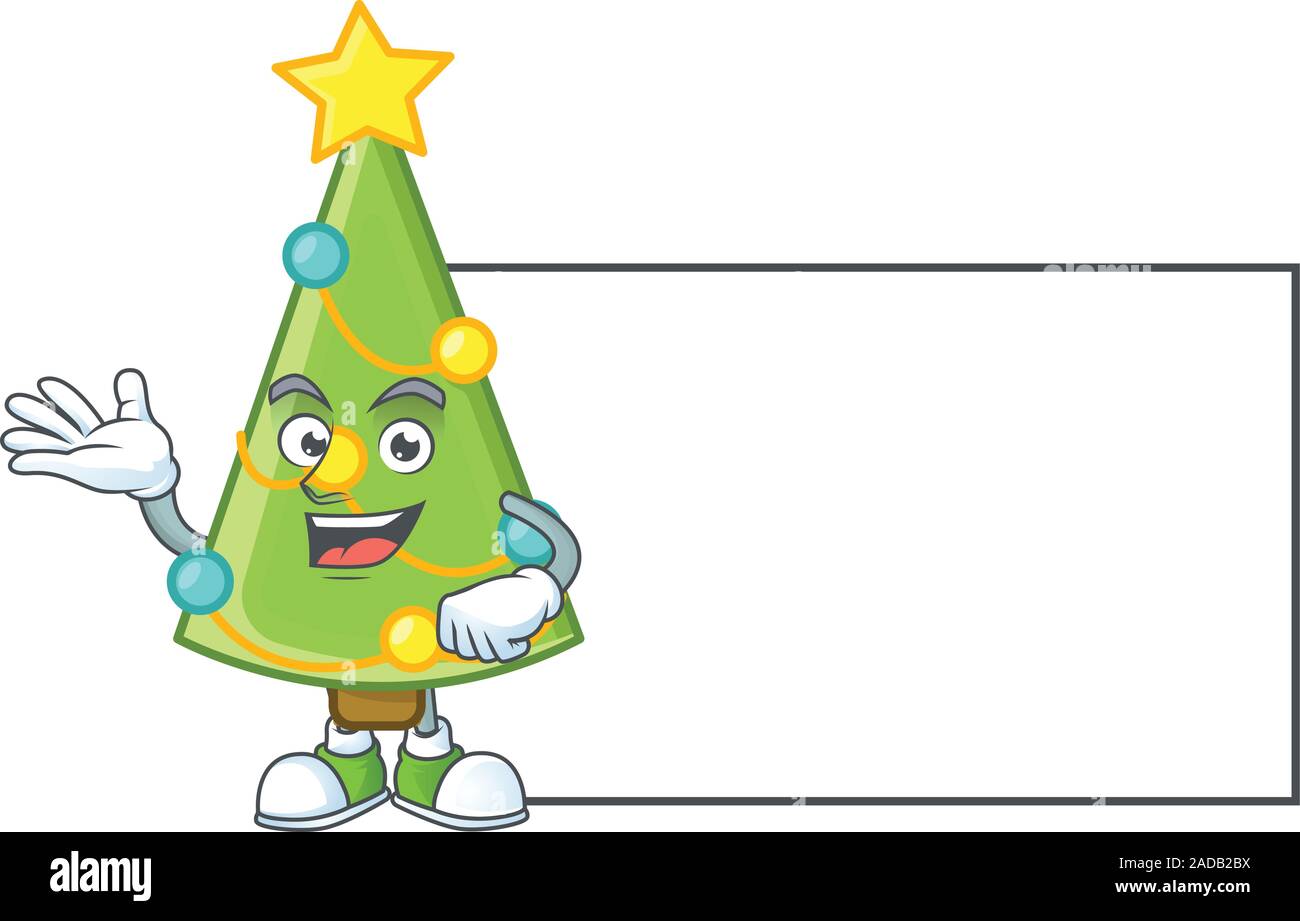 Christmas tree decoration with board cartoon character style Stock Vector