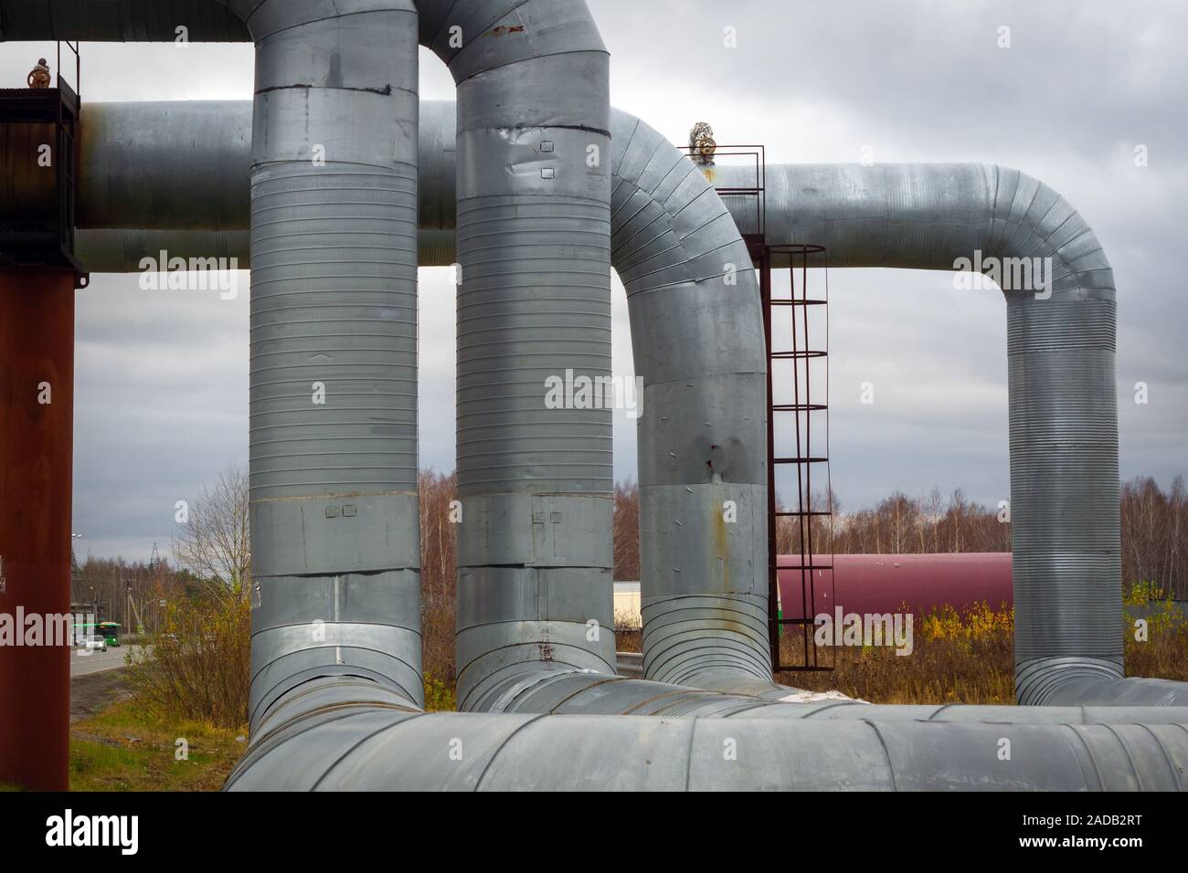 Modern Elevated Heat Pipes. Pipeline above ground, conducting heat to