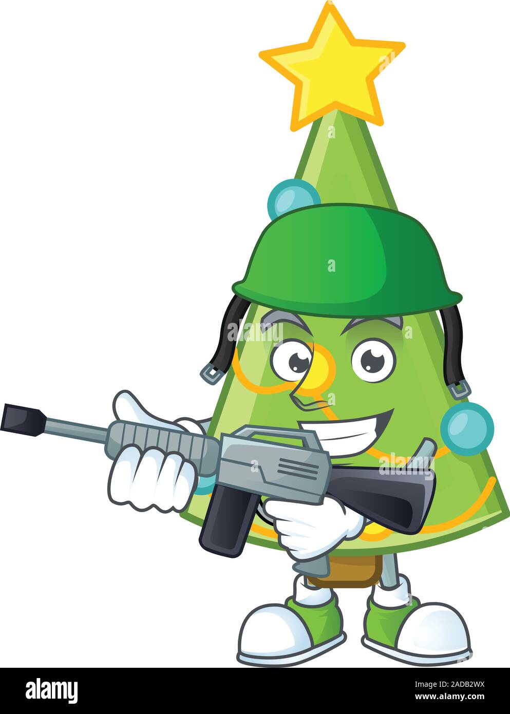 A cartoon style of christmas tree decoration Army with machine gun