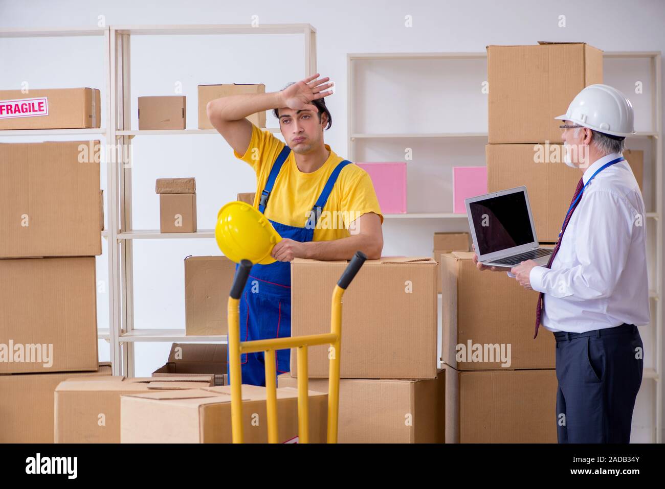 Professional movers doing home relocation Stock Photo