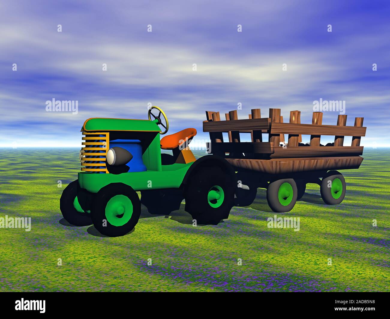 Cartoon tractor with trailer Stock Photo Alamy