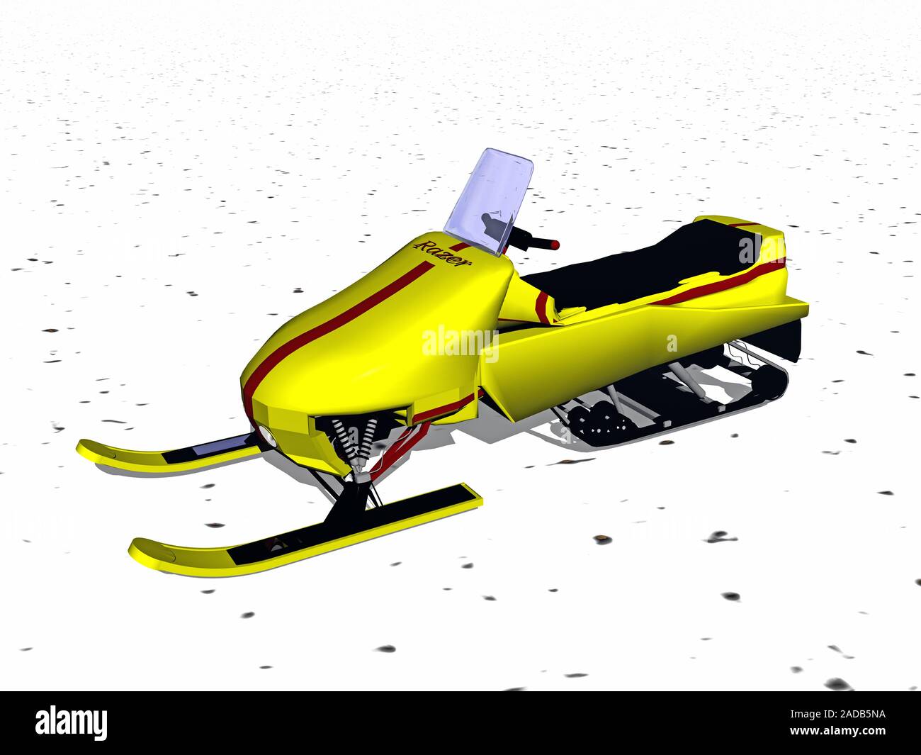 yellow snowmobile in winter Stock Photo