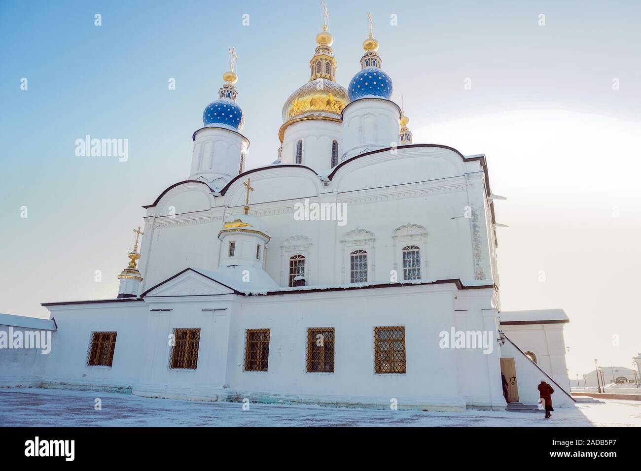 Tobolsk, Russia-January 24, 2019: white Church Kremlin in Tobolsk in winter vertical photo Stock Photo
