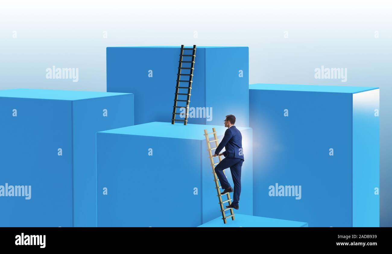 Businessman climbing blocks in challenge Business concept Stock Photo