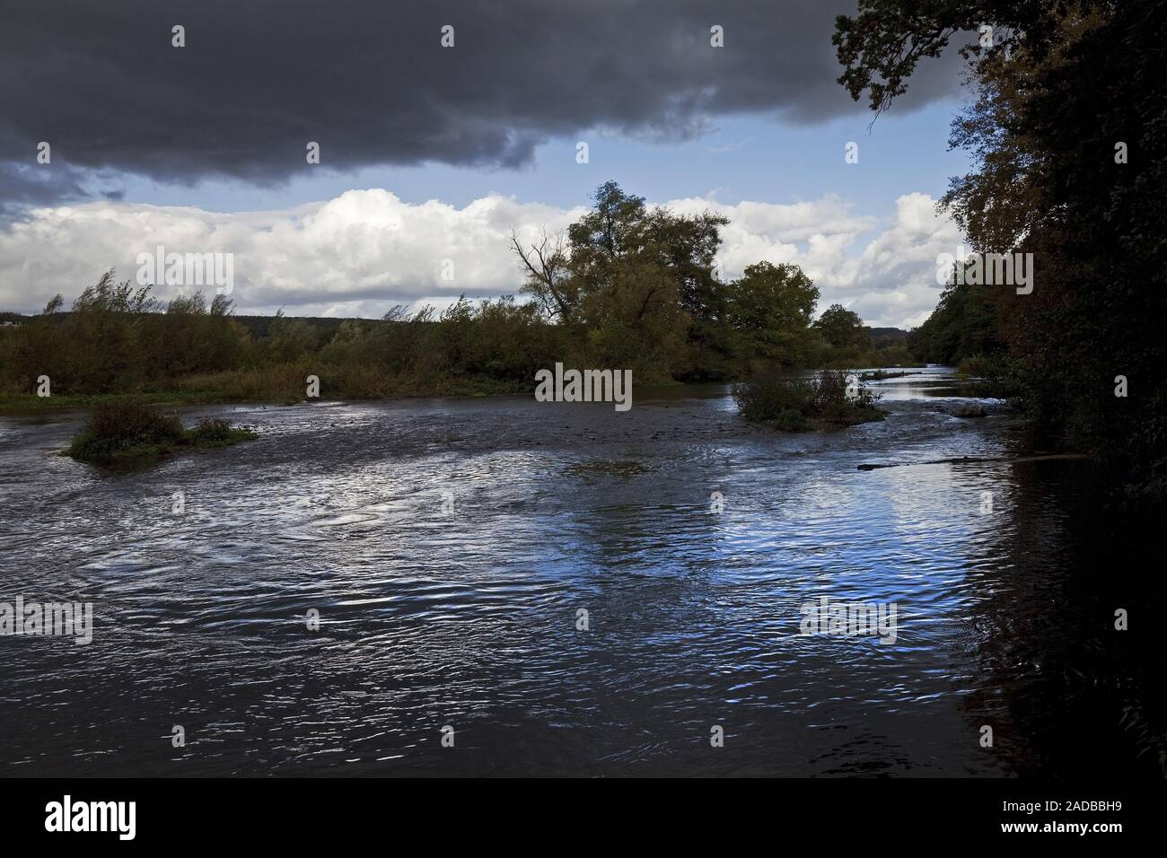 The river Ruhr with storm atmosphere, Wickede, Sauerland, North Rhine-Westphalia, Germany, Europe Stock Photo