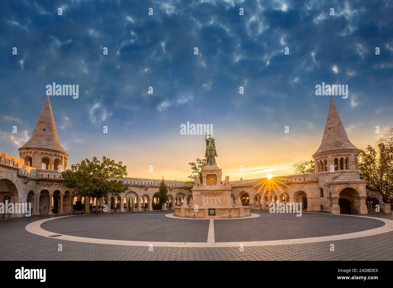 Budapest, Hungary - Beautiful sunrise at Fisherman's Bastion at autumn with amazing sky and clouds Stock Photo