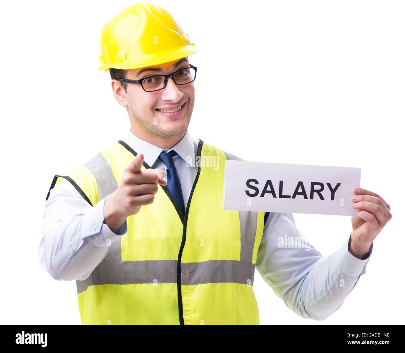 construction-supervisor-asking-for-higher-salary-isolated-on-whi-stock
