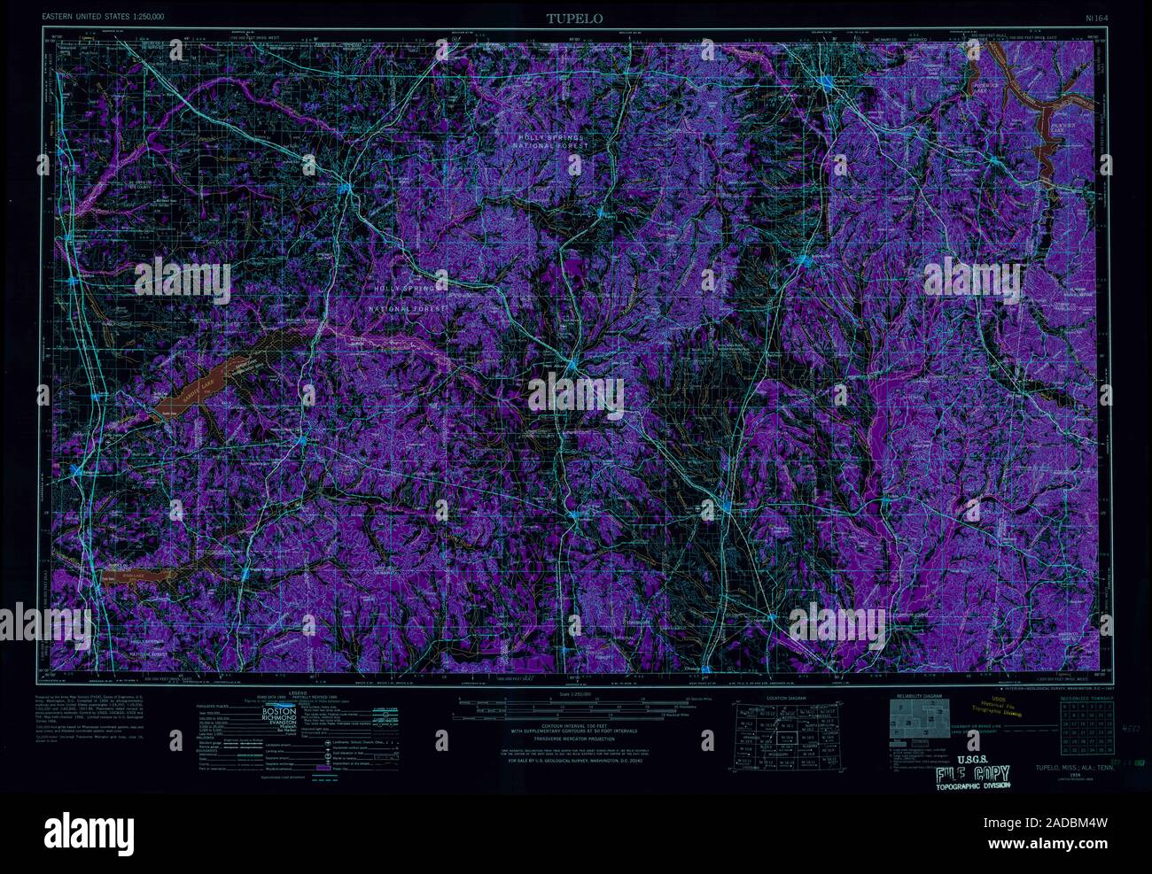 USGS TOPO Map Tennessee MS Tupelo 337279 1956 250000 Inverted Restoration Stock Photo