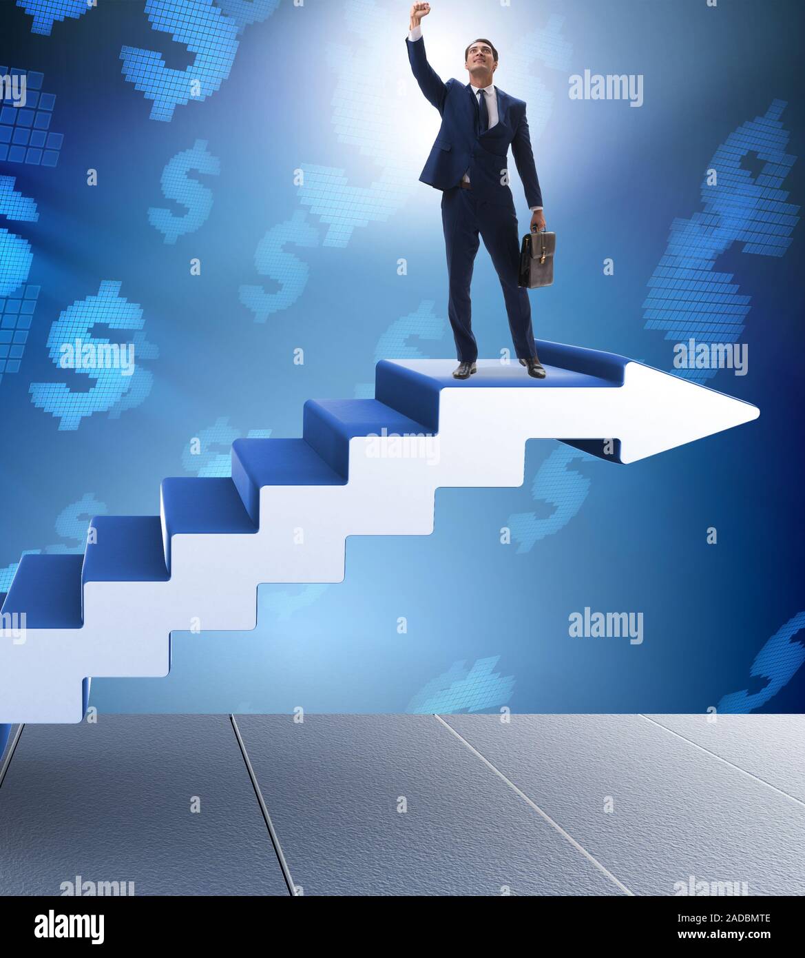 Businessman climbing career ladder in Business concept Stock Photo - Alamy