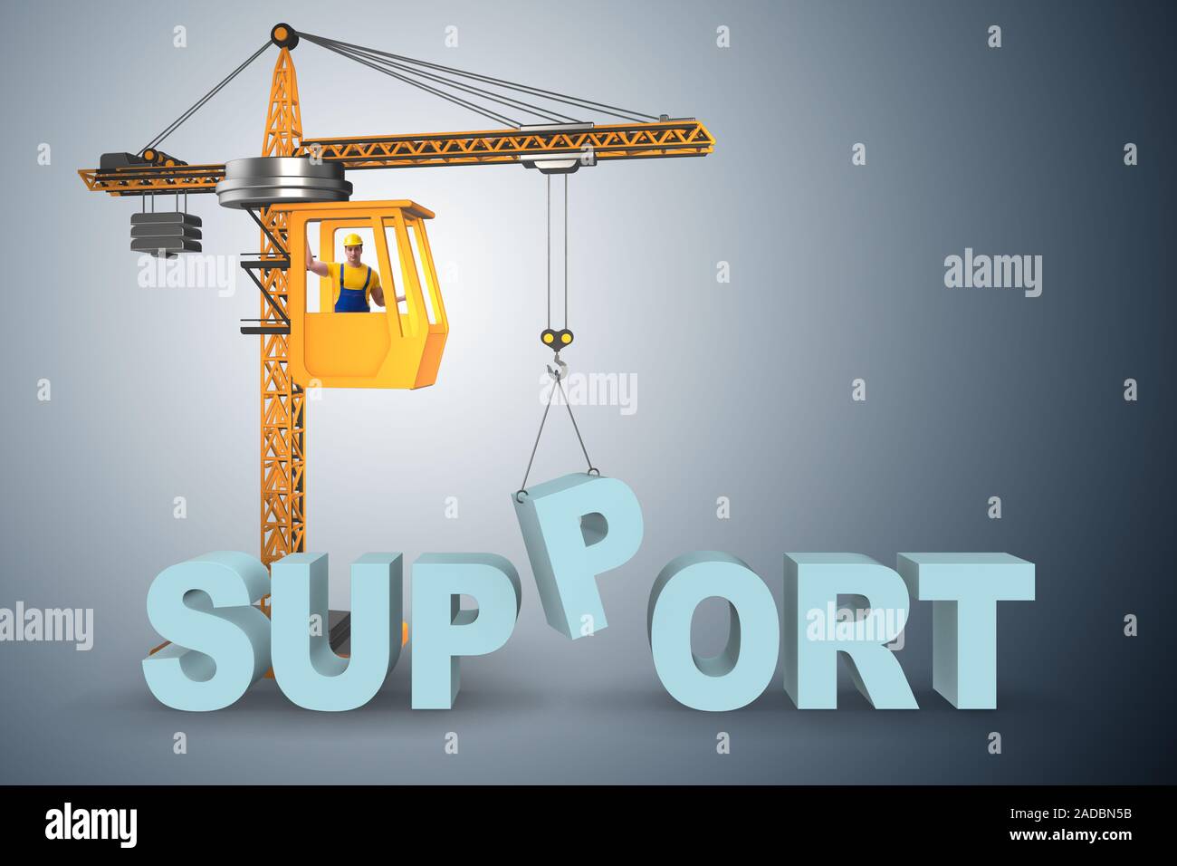 Crane lifting up the word support Stock Photo Alamy