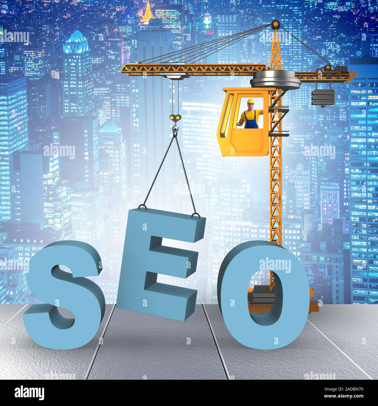 Search engine optimisation concept with crane Stock Photo