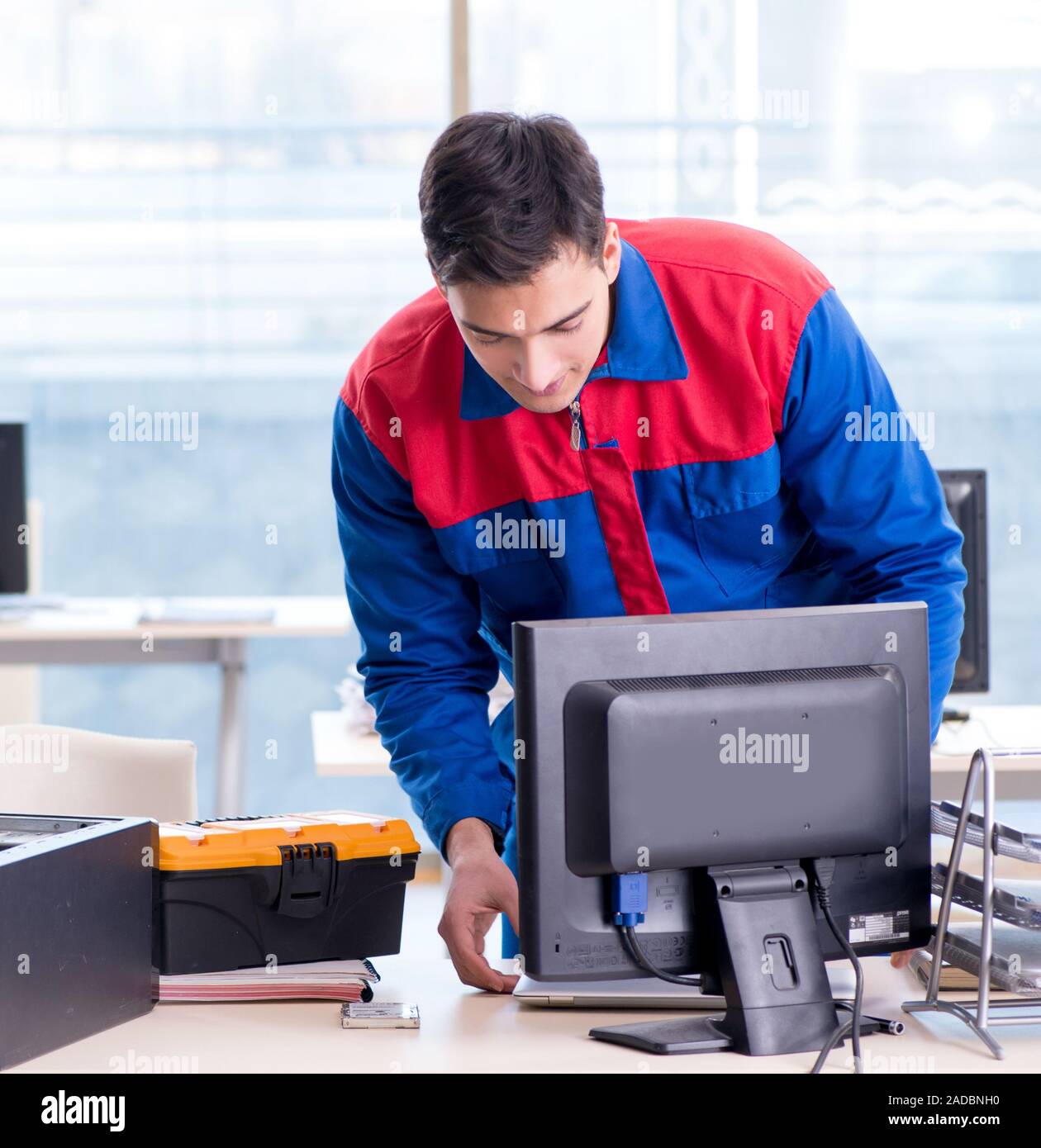 The computer repairman specialist repairing computer desktop Stock Photo