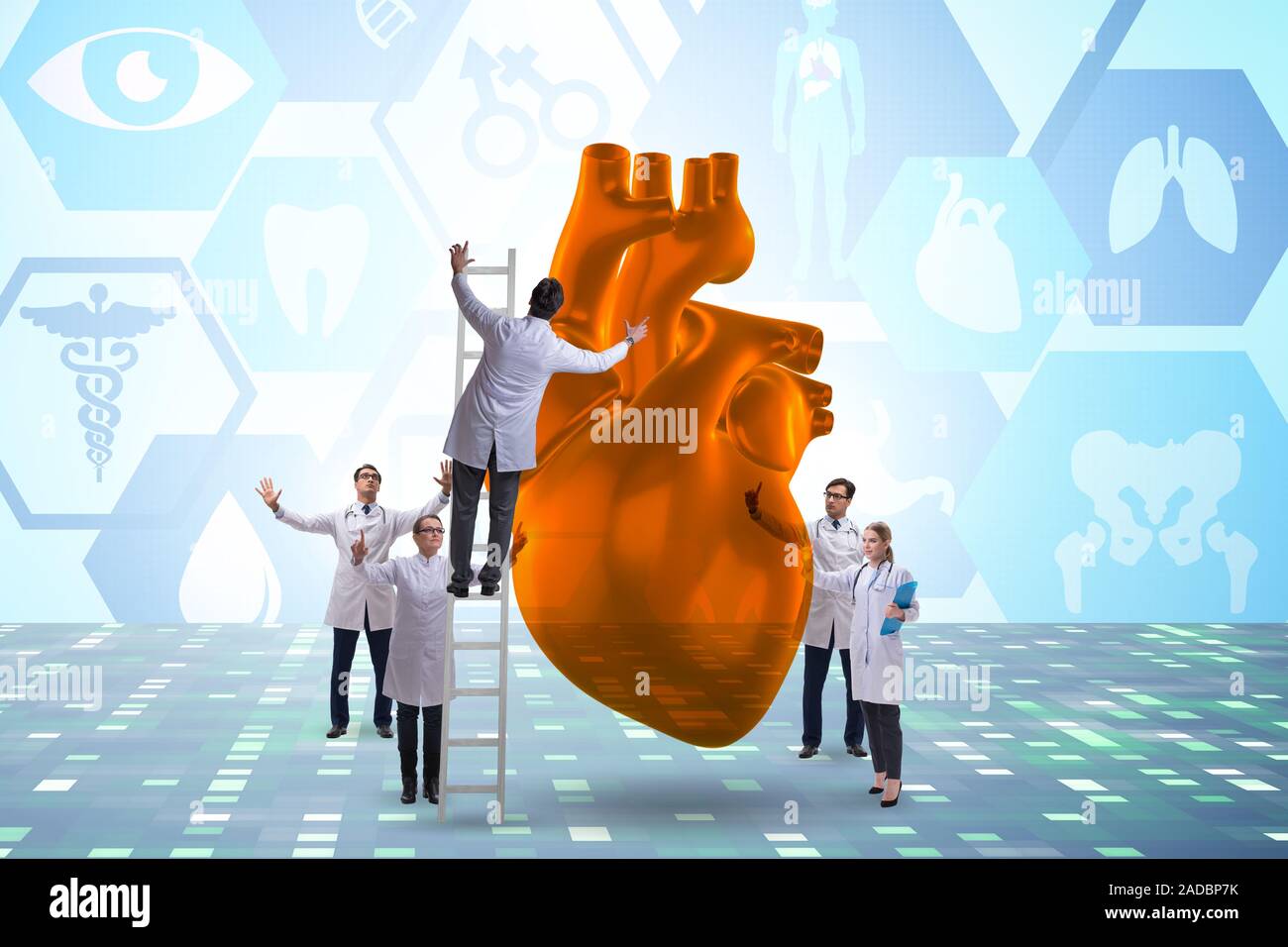 Heart examination by a team of doctors Stock Photo