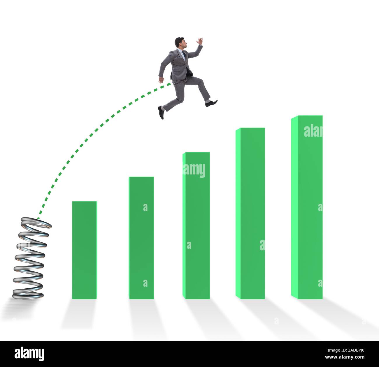 Business people jumping over bar charts Stock Photo - Alamy