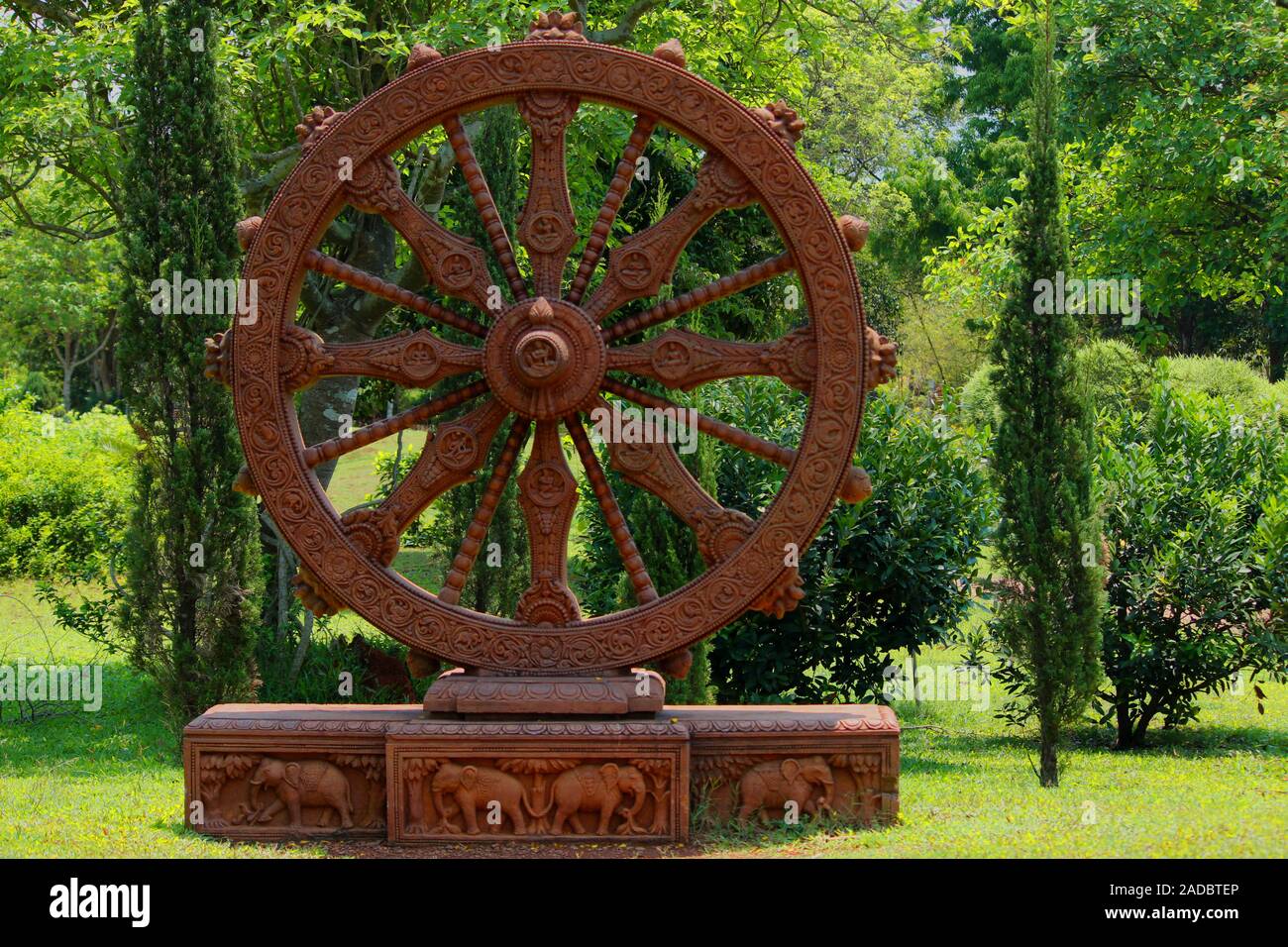 Indian Ashok Chakra is a depiction of the Dharma Chakra, a wheel represented with 24 spokes Stock Photo