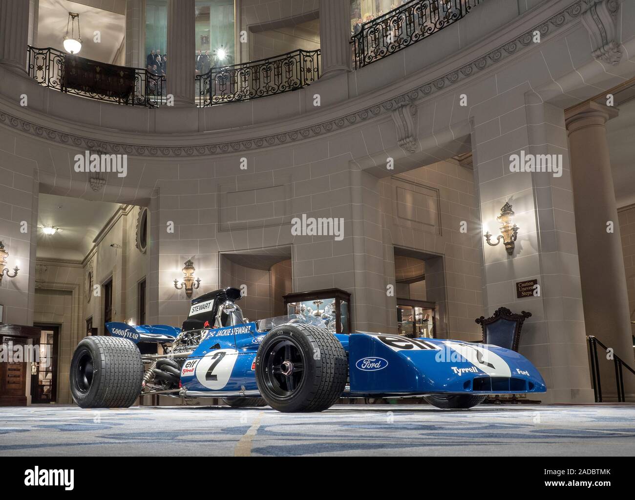 1971 Tyrrell 003  driven by Jackie Steward on display in the Royal Automobile Club Pall Mall London UK Stock Photo