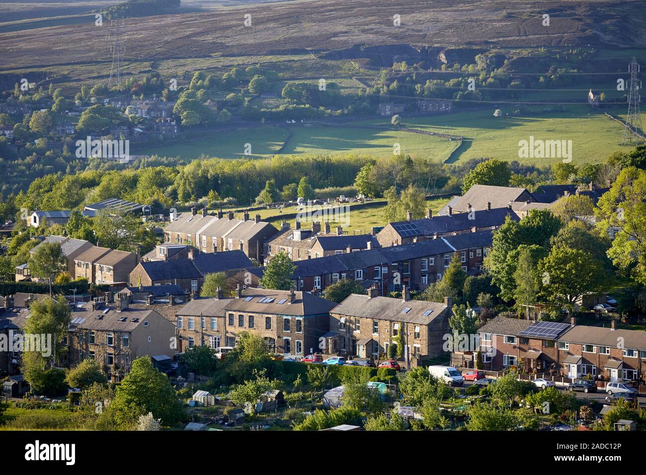 Glossop market town, the High Peak, Derbyshire, England. Looking down