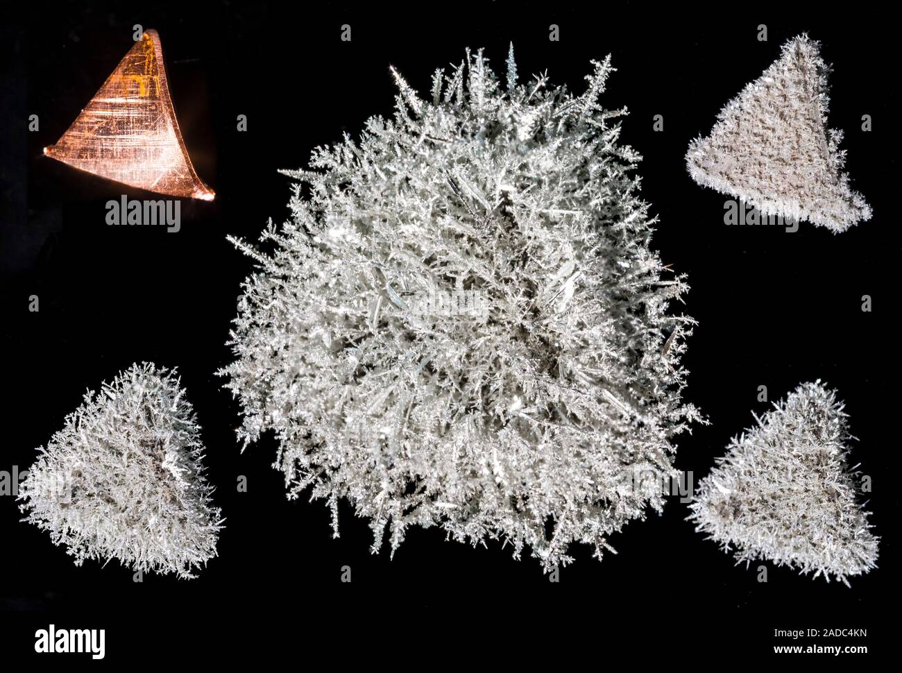 Displacement reaction of copper and silver nitrate solution. When copper metal is lowered into a