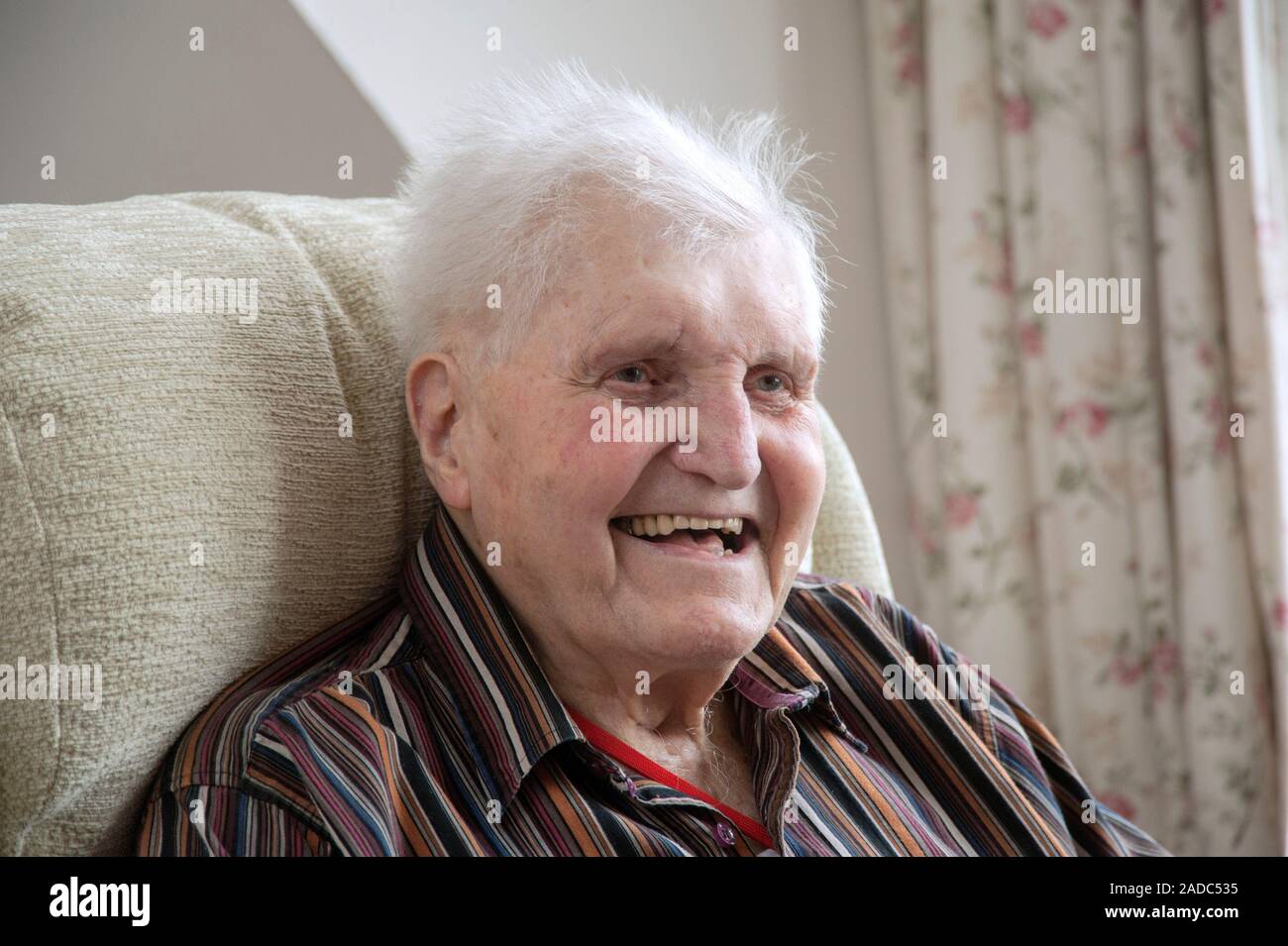 Care home resident, 90-year-old man. Photographed in St Leonards-on-Sea, East Sussex, UK. Stock Photo