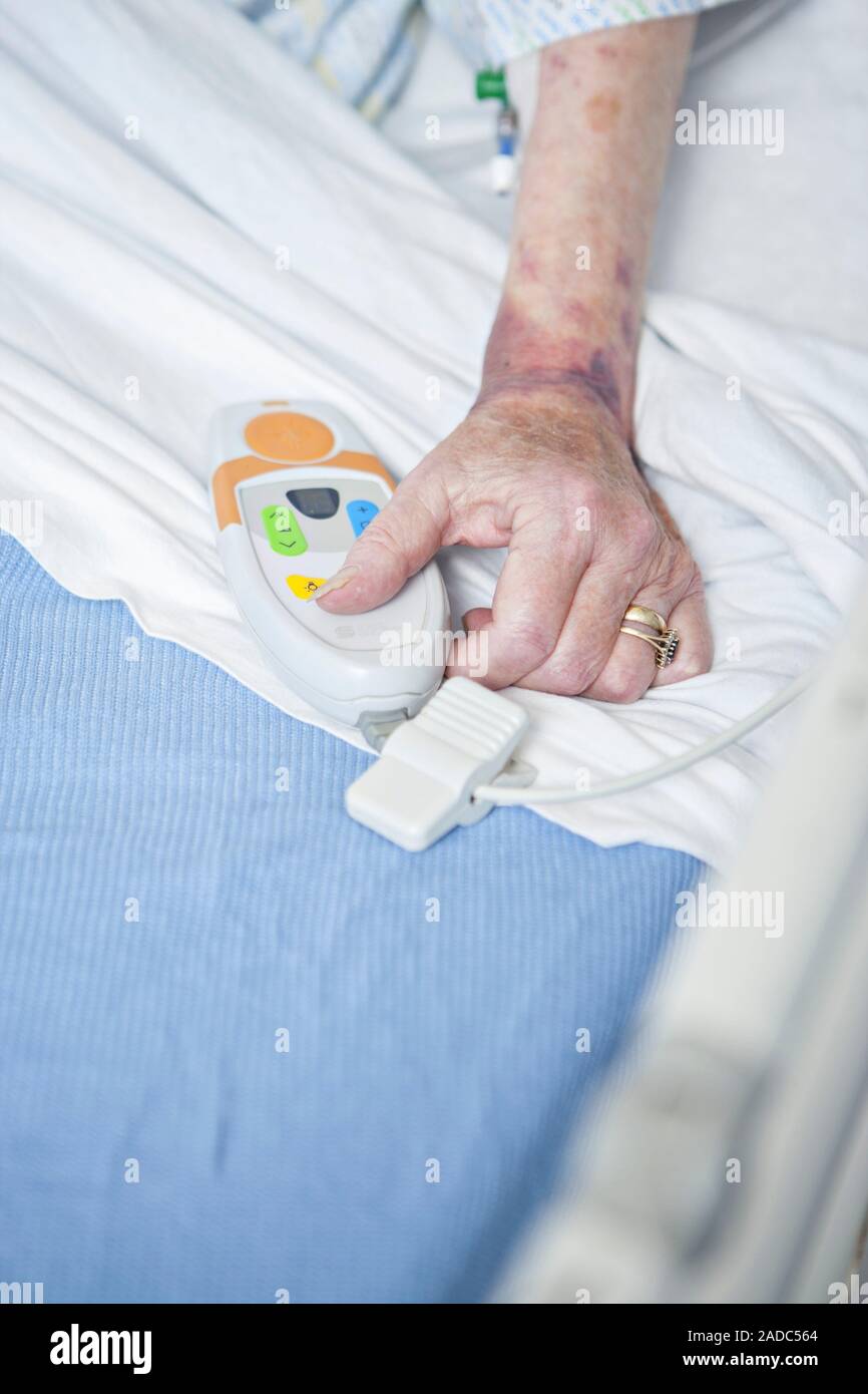 Hospital bed controls. Closeup of the control device for a hospital