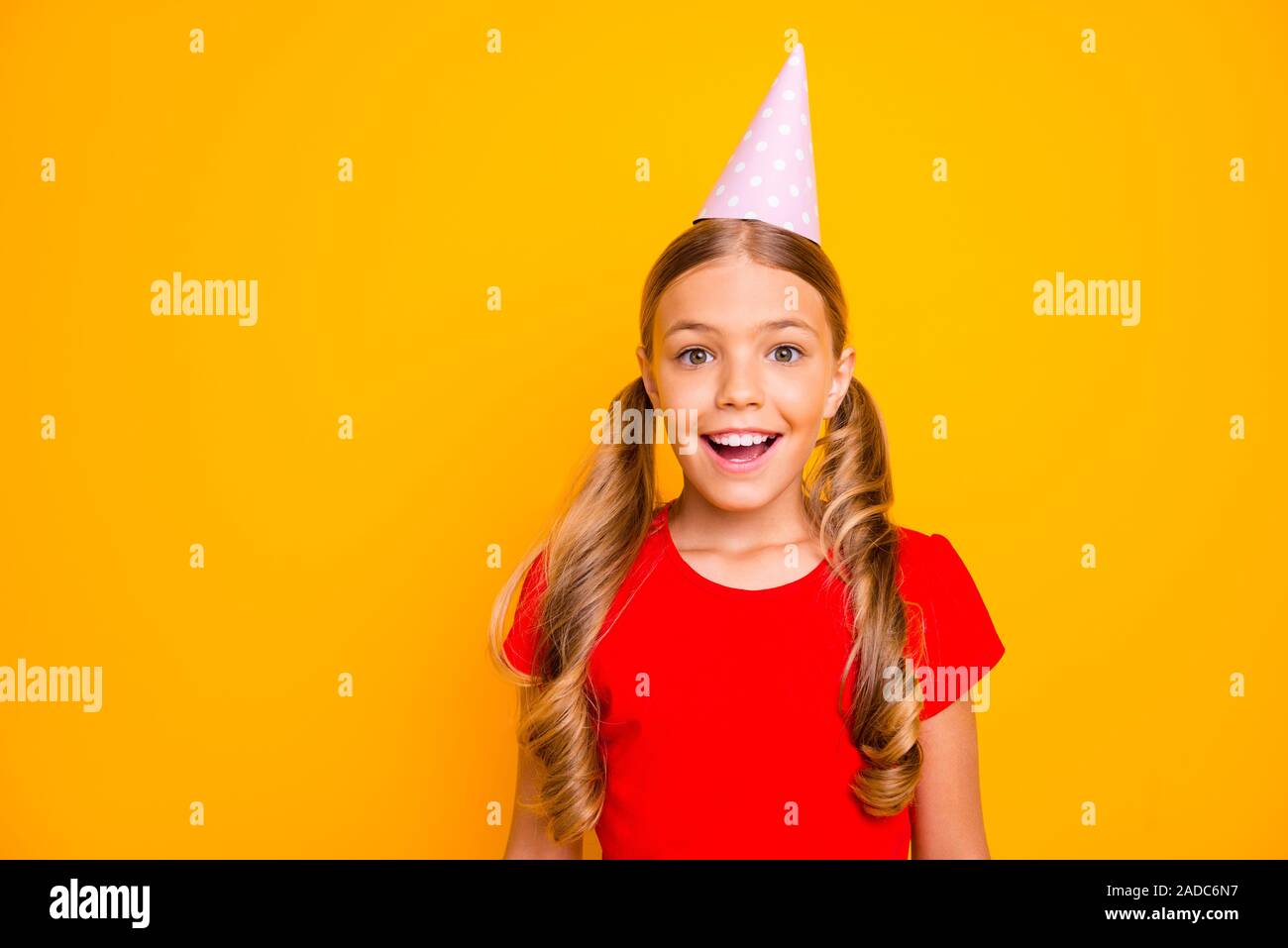 Closeup Photo Of Pretty Small Lady Long Tails Hairstyle Ready For