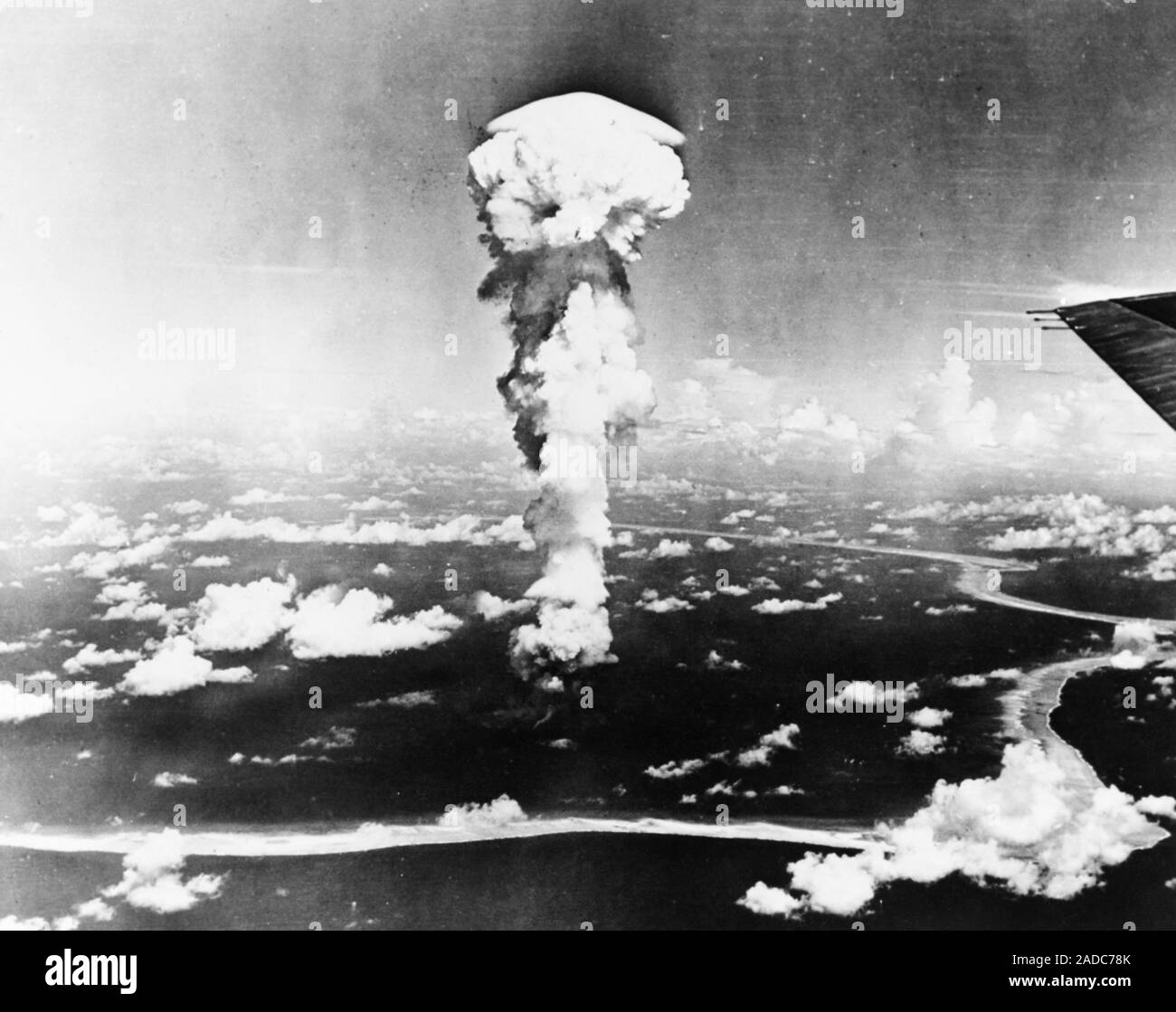 Operation Crossroads atom bomb test. Aerial photograph of the mushroom
