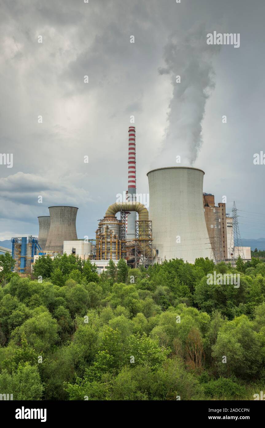 Coal-fired Powerplant in Megalopolis, Peloponnese, Greece. Ancient Megalopolis was situated at the northwest side of modern Megalopolis on the banks o Stock Photo