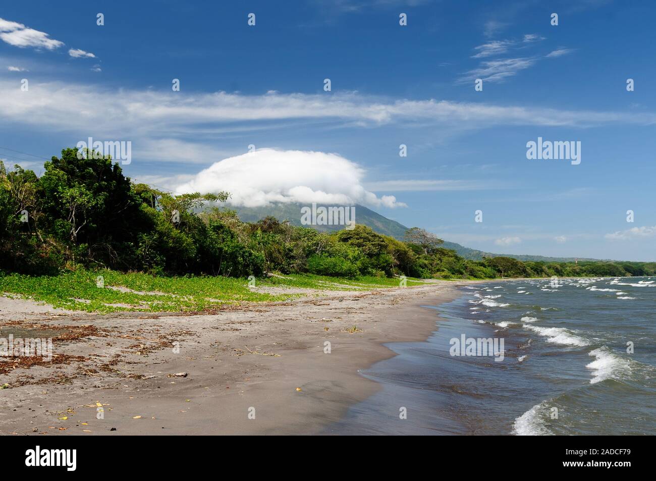 Central America, Nicaragua, landscapes on an Ometepe island. The Santo Domingo beach with the view on the volcano Concepcion Stock Photo