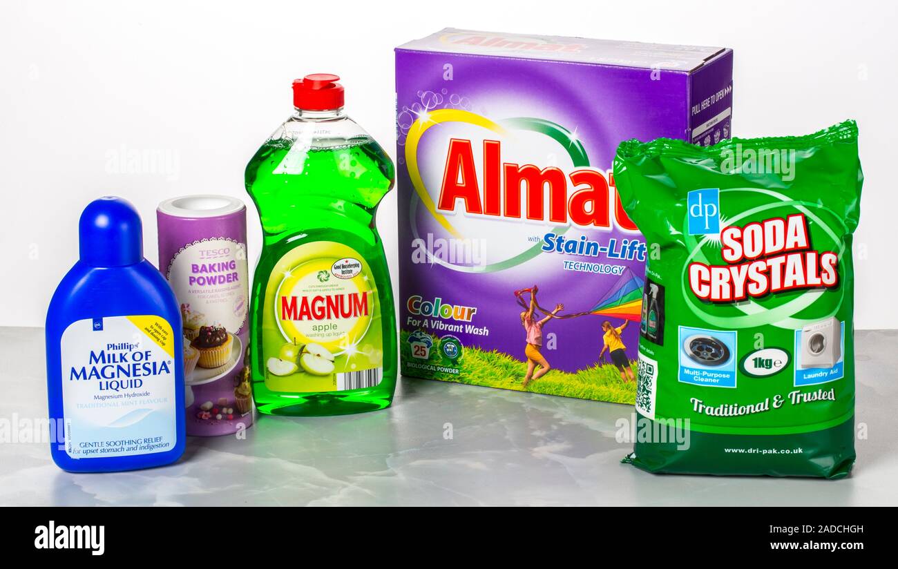 Modern household products containing alkalis; washing powder, contains