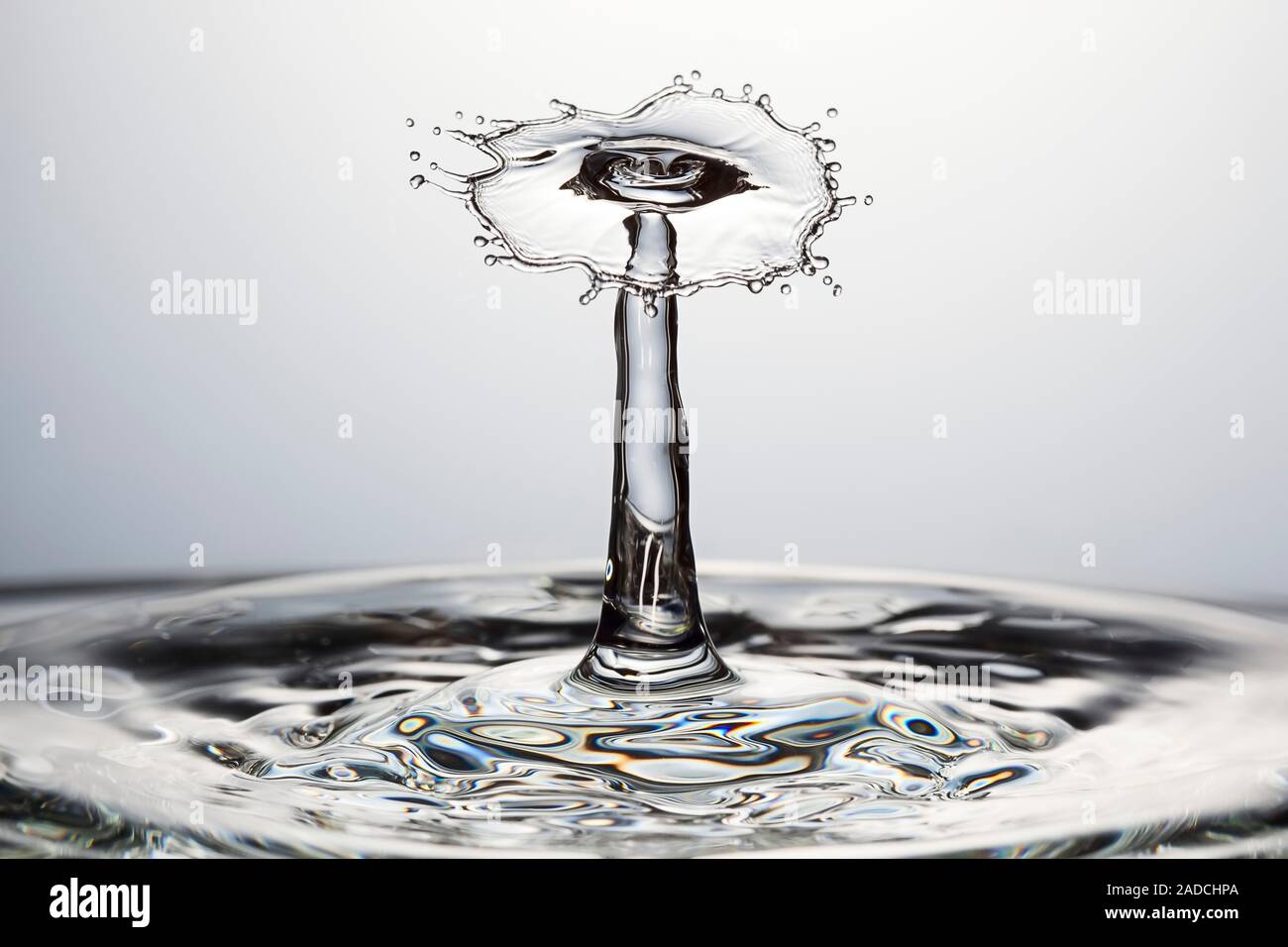 Water drop impact. High-speed photograph of secondary drop formation ...