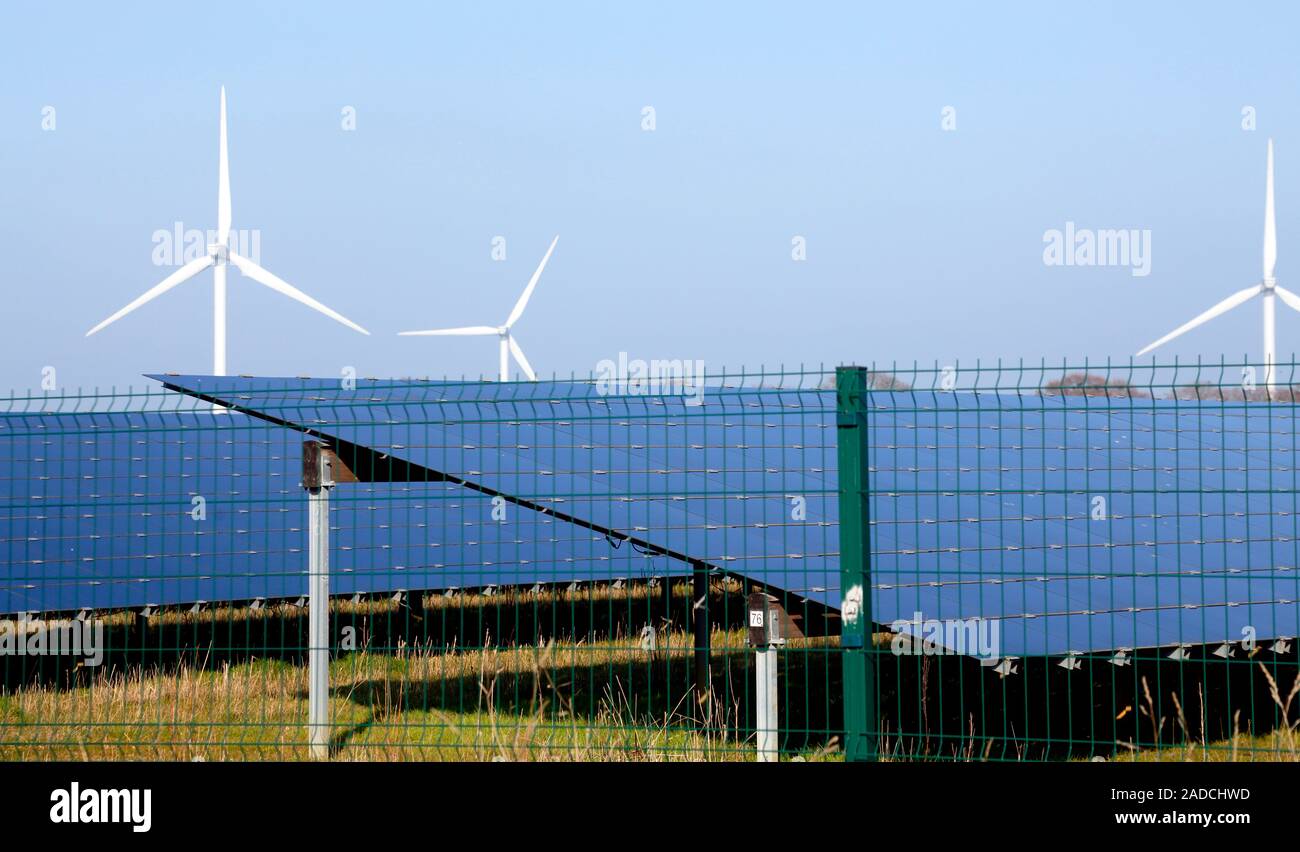 Solar panels and wind turbines Stock Photo - Alamy