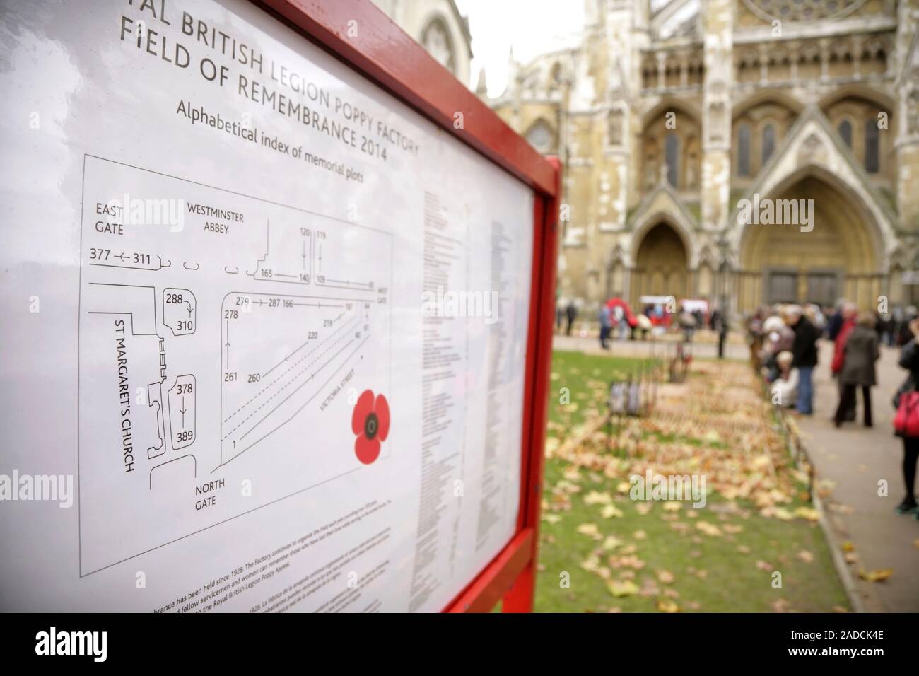 Poppies at the Royal British Legion Field of Remembrance, Westminster Abbey, London, UK. Stock Photo