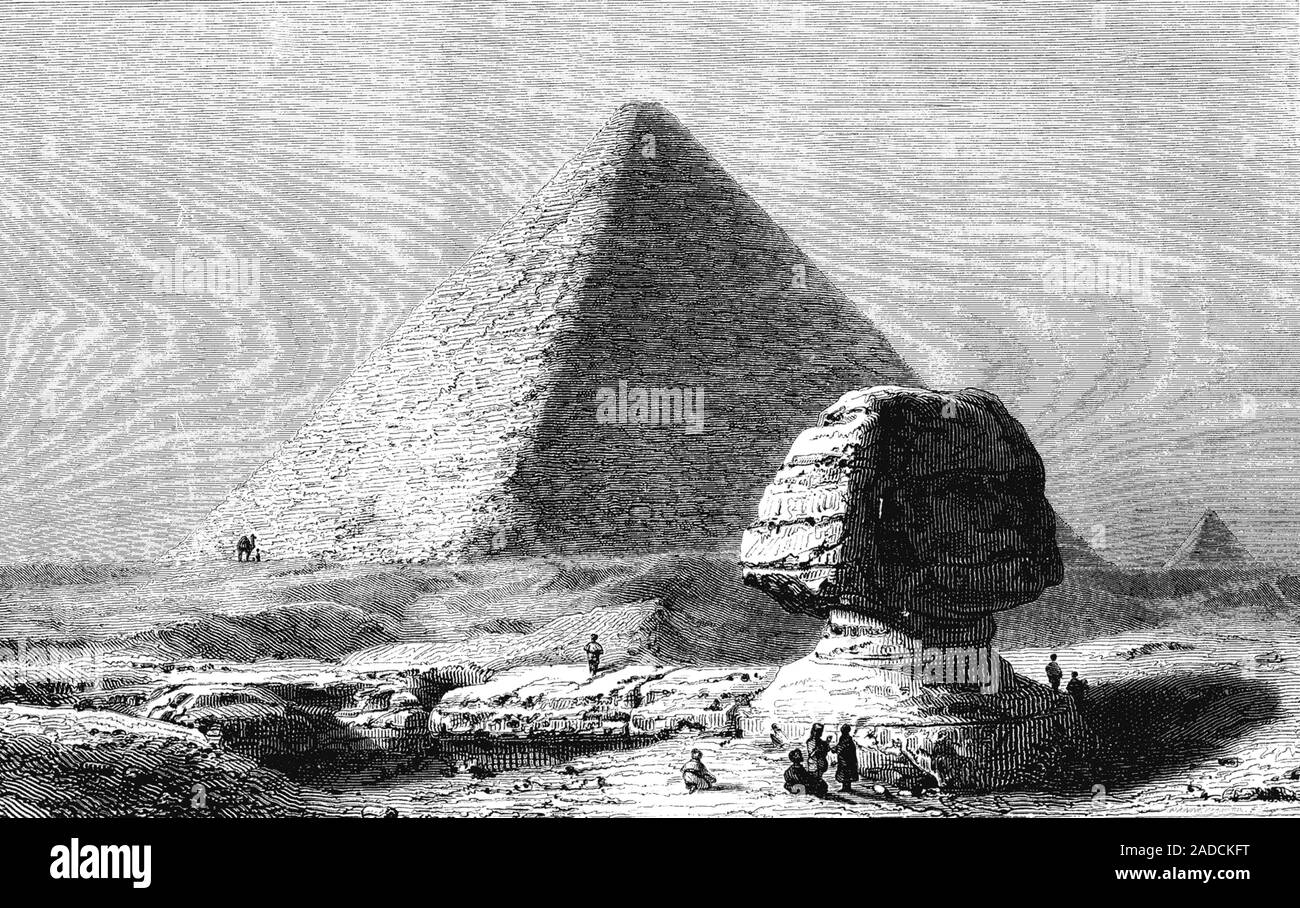 Sphinx and Pyramid of Giza. 1883 illustration of the Great Sphinx of ...