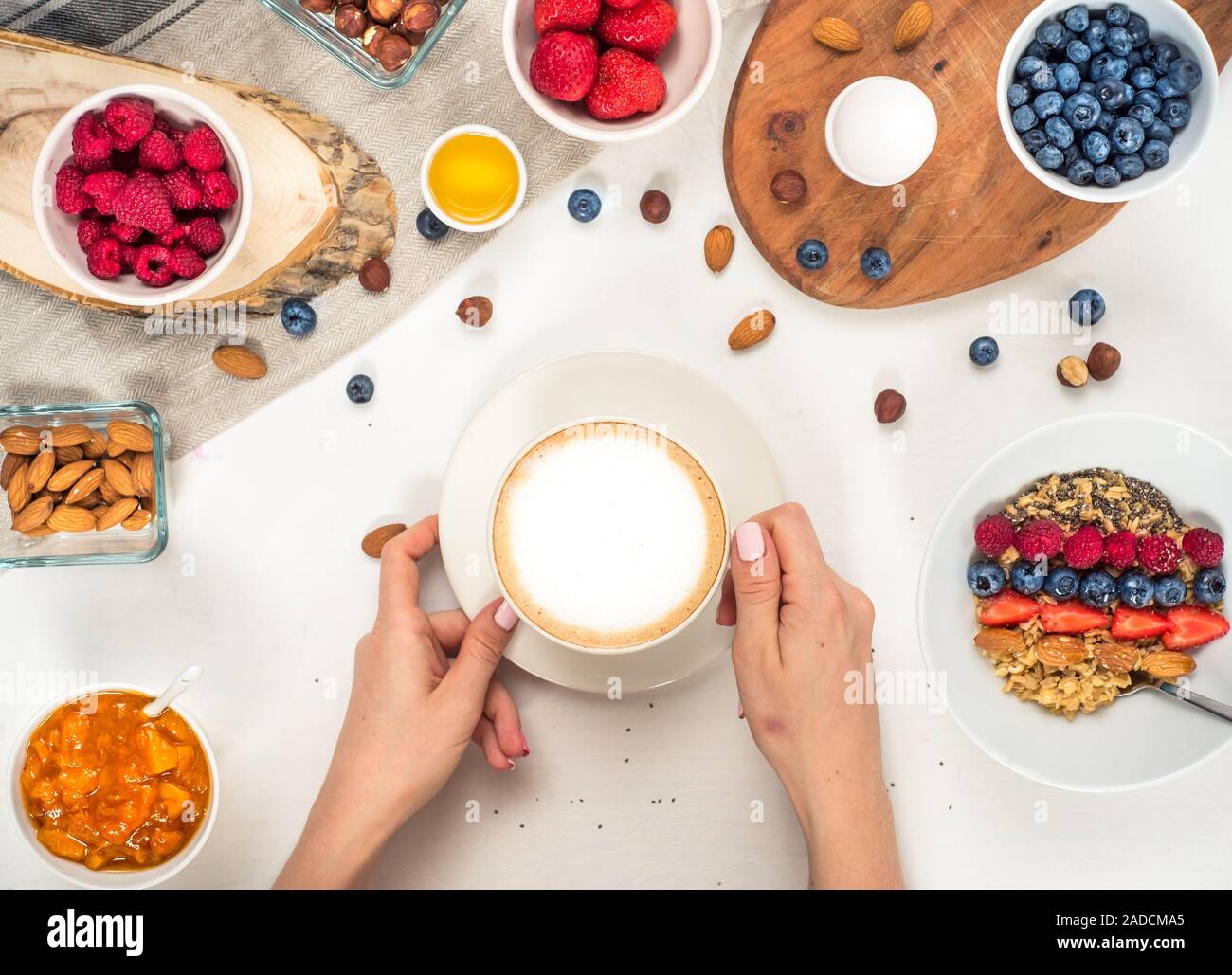 Good Morning Healthy Breakfast Background With Oatmeal Coffee