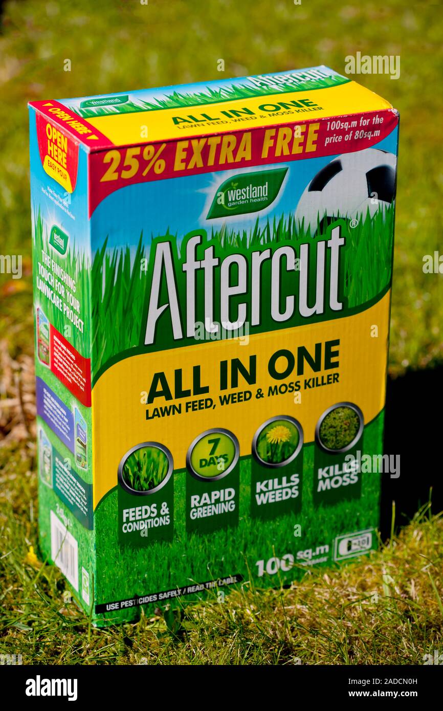 Lawn feed and treatment product. This product ('Aftercut' from Westland