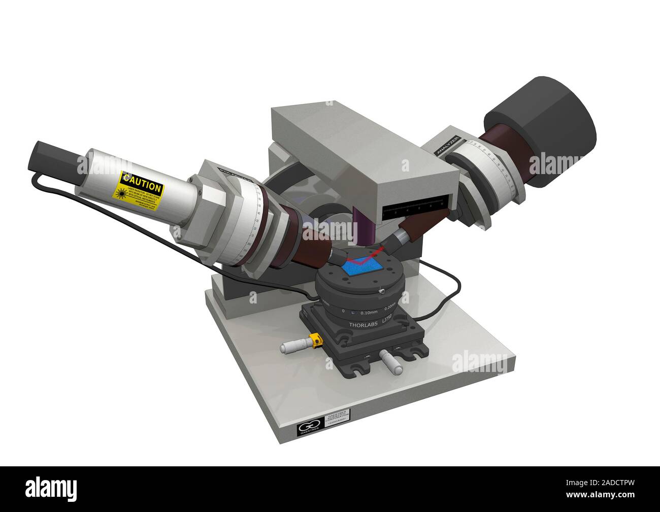 Ellipsometer, 3D illustration. An ellipsometer is used to measure the refractive index and