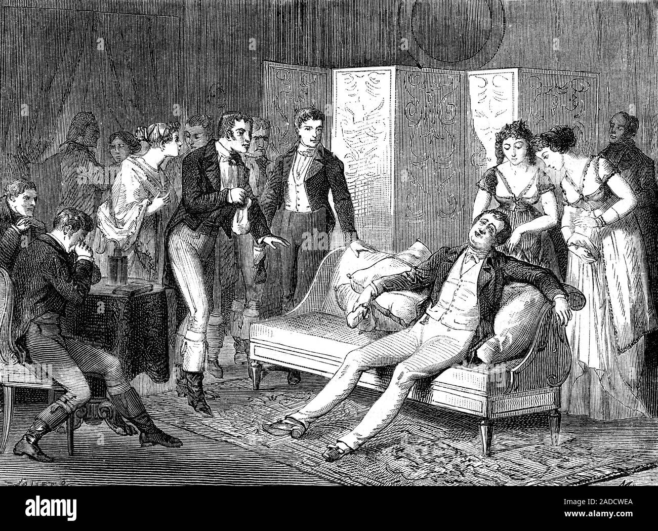 19th Century recreational nitrous oxide use. 1868 illustration of a man after taking nitrous