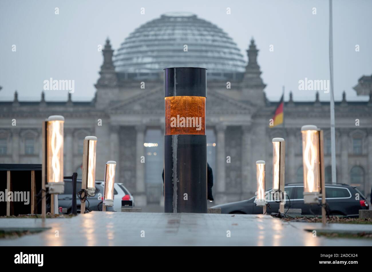 Berlin, Germany. 02nd Dec, 2019. An artwork in central Berlin said to contain the ashes of people murdered by the Nazis. It was placed there by the ZPS [Centre for Political Beauty], which has come under criticism. Credit: Christophe Gateau/dpa/Alamy Live News Stock Photo