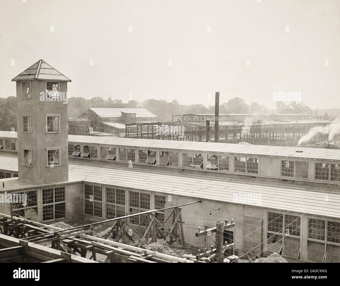 Chlorine gas factory, First World War. Industrial facility for