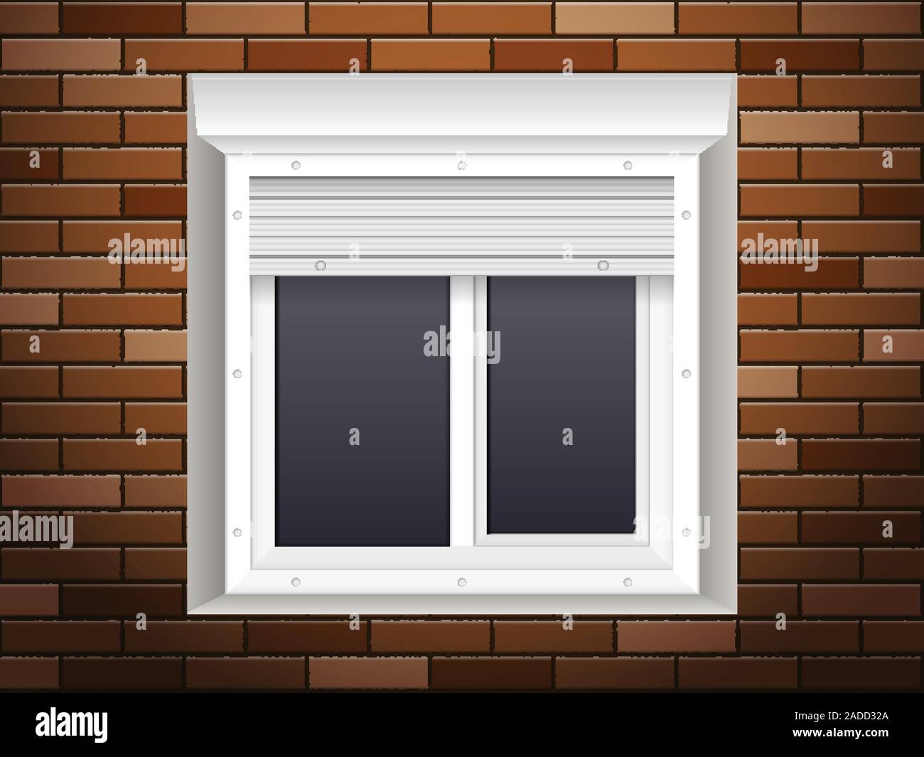 Windows with rolling shutters on brick wall Stock Vector