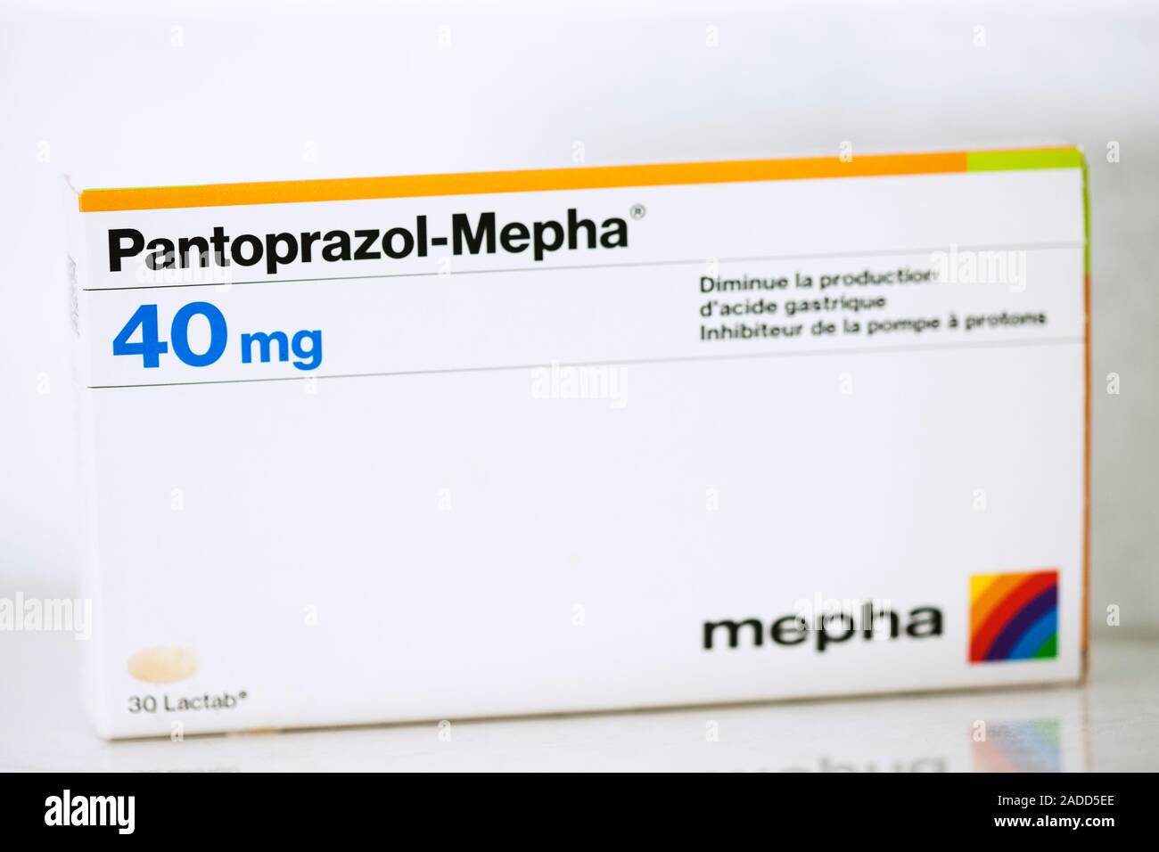 Pantoprazole antacid drug. Box containing tablets of pantoprazole