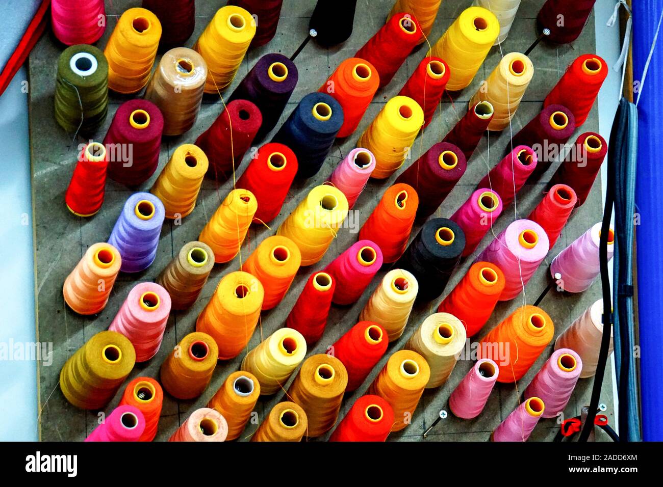Spools of thread. Photographed in the dressmaker's workshop of the Cameri Theatre, Tel Aviv, Israel. Stock Photo