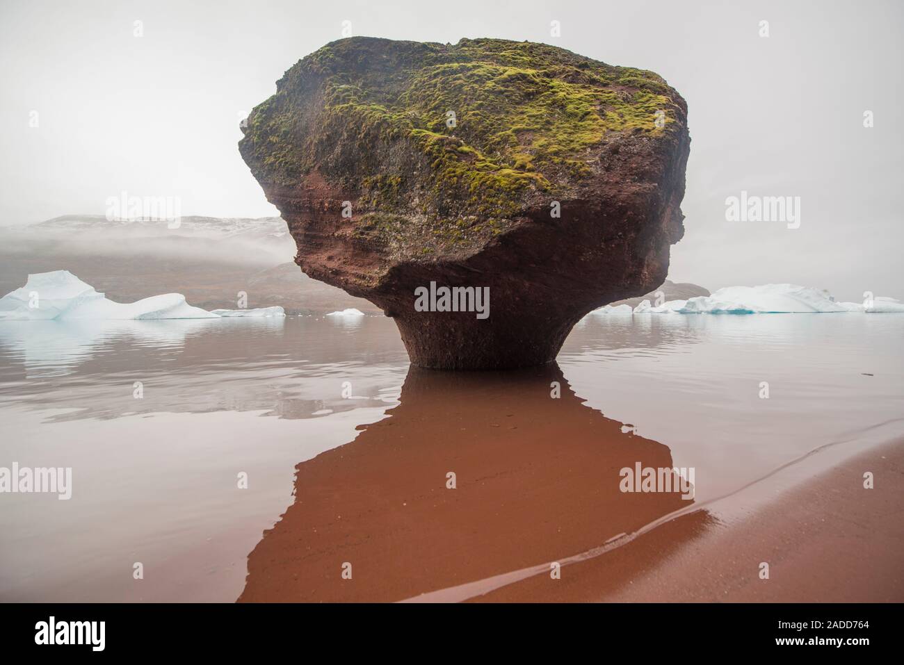 Mushroom pillar of Permian red sedimentary rock in Rode Fjord, Eastern ...