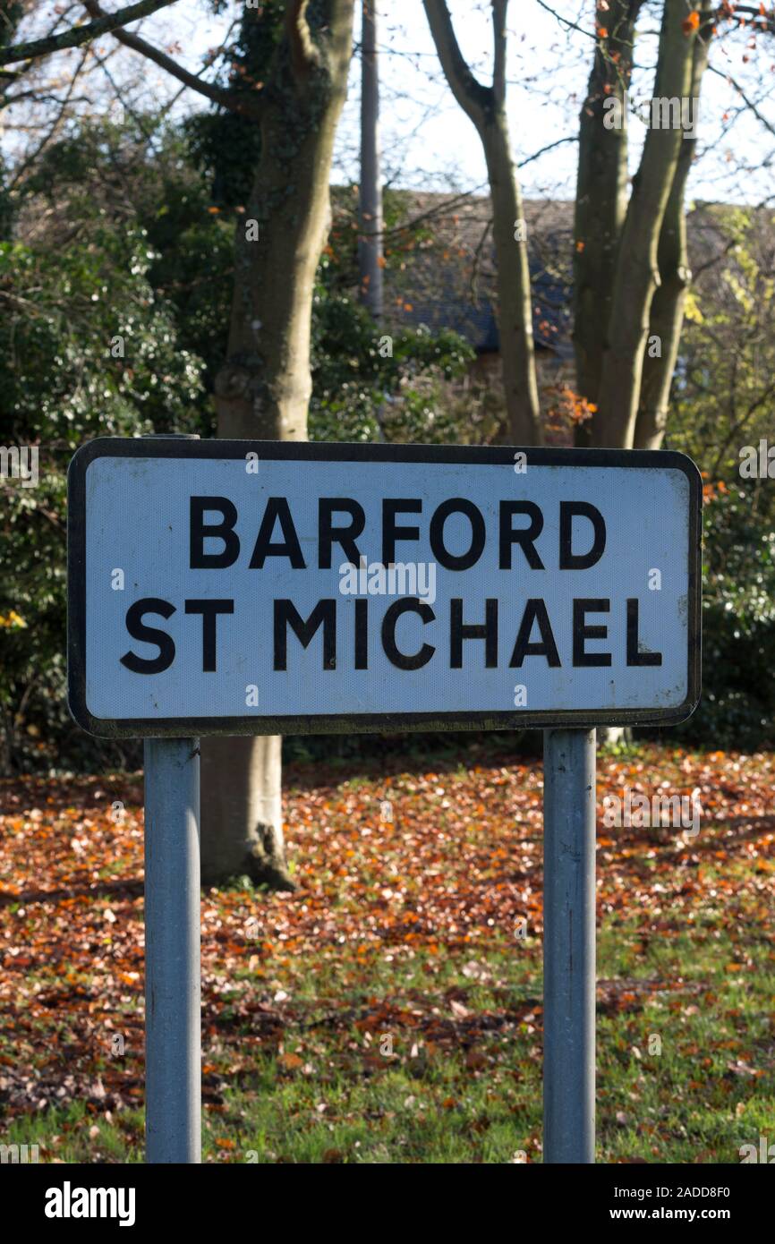 Barford St. Michael village sign, Oxfordshire, England, UK Stock Photo