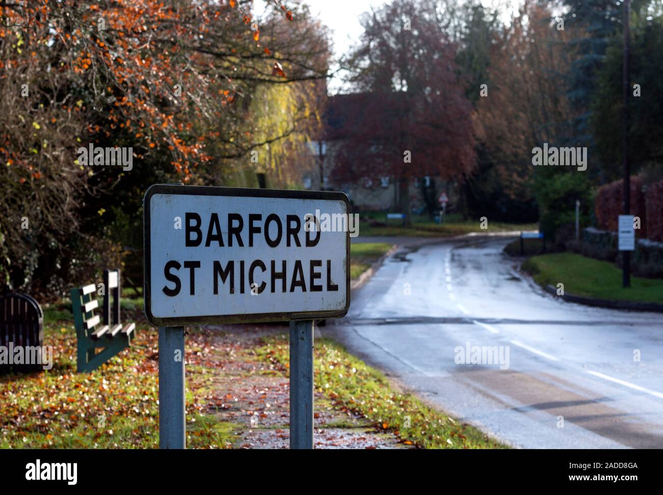 Barford St. Michael village sign, Oxfordshire, England, UK Stock Photo