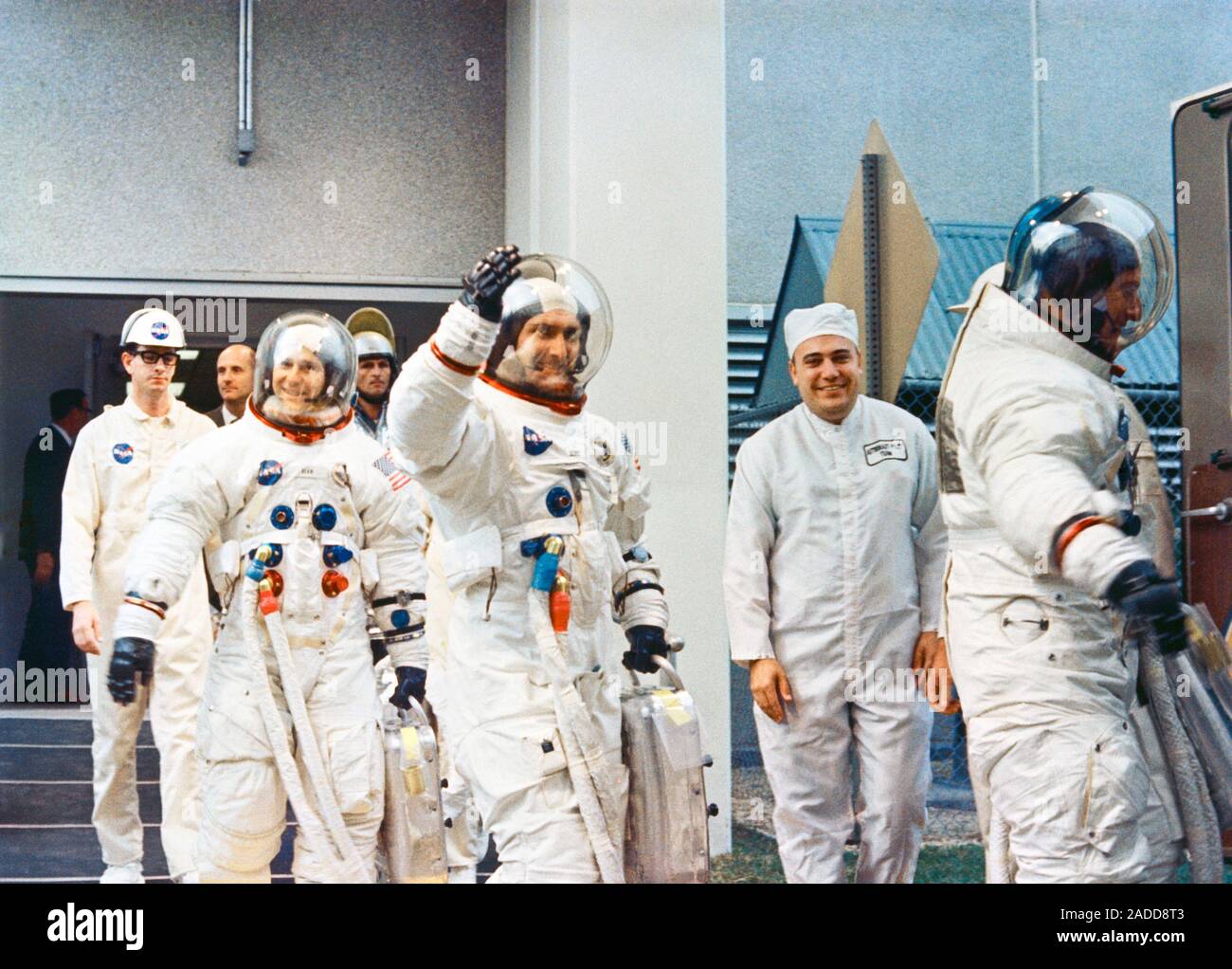 Apollo 12 crew launch countdown. Apollo 12 crew members leaving the