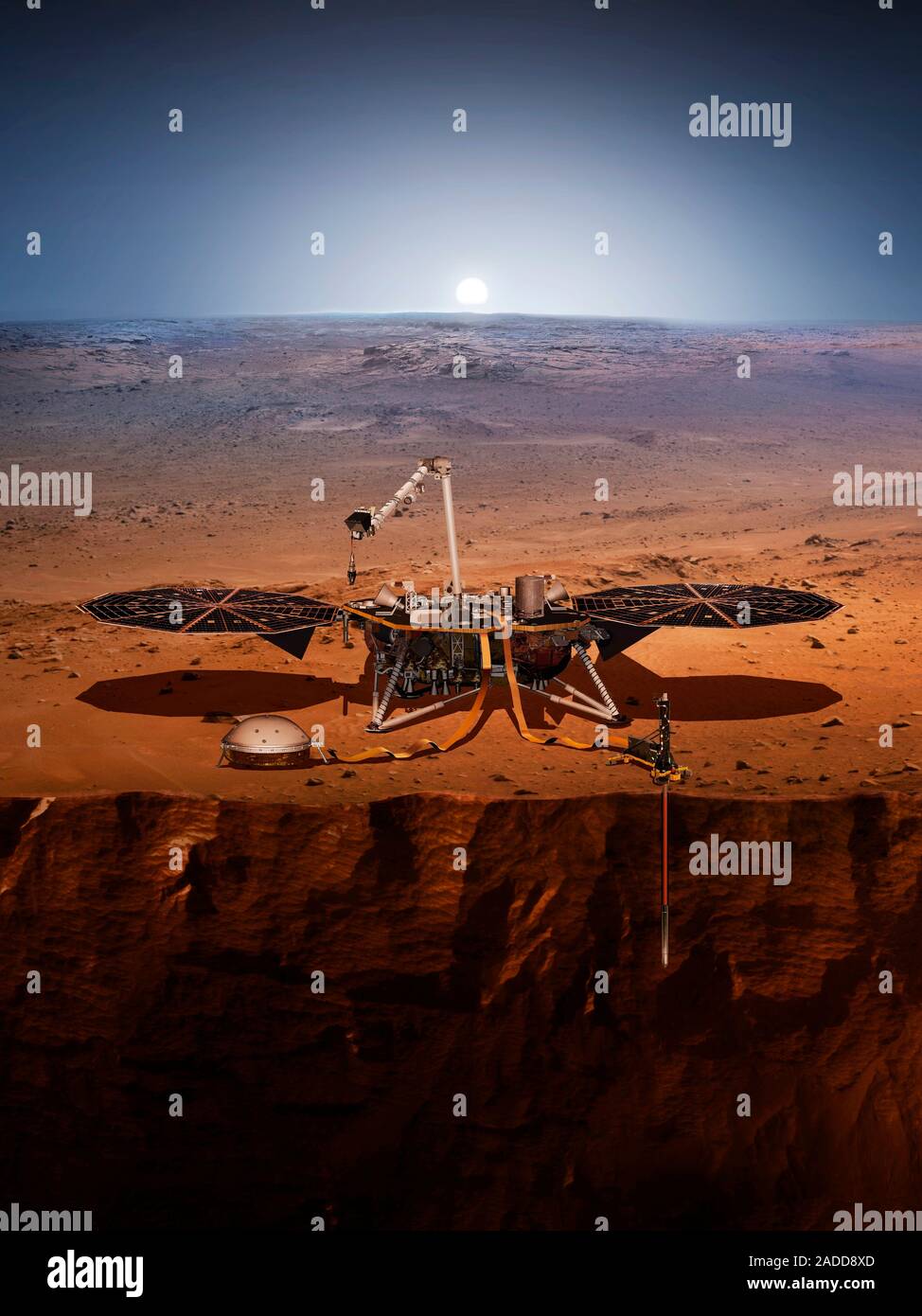 InSight lander on Mars. Cutaway illustration of NASA's InSight lander ...